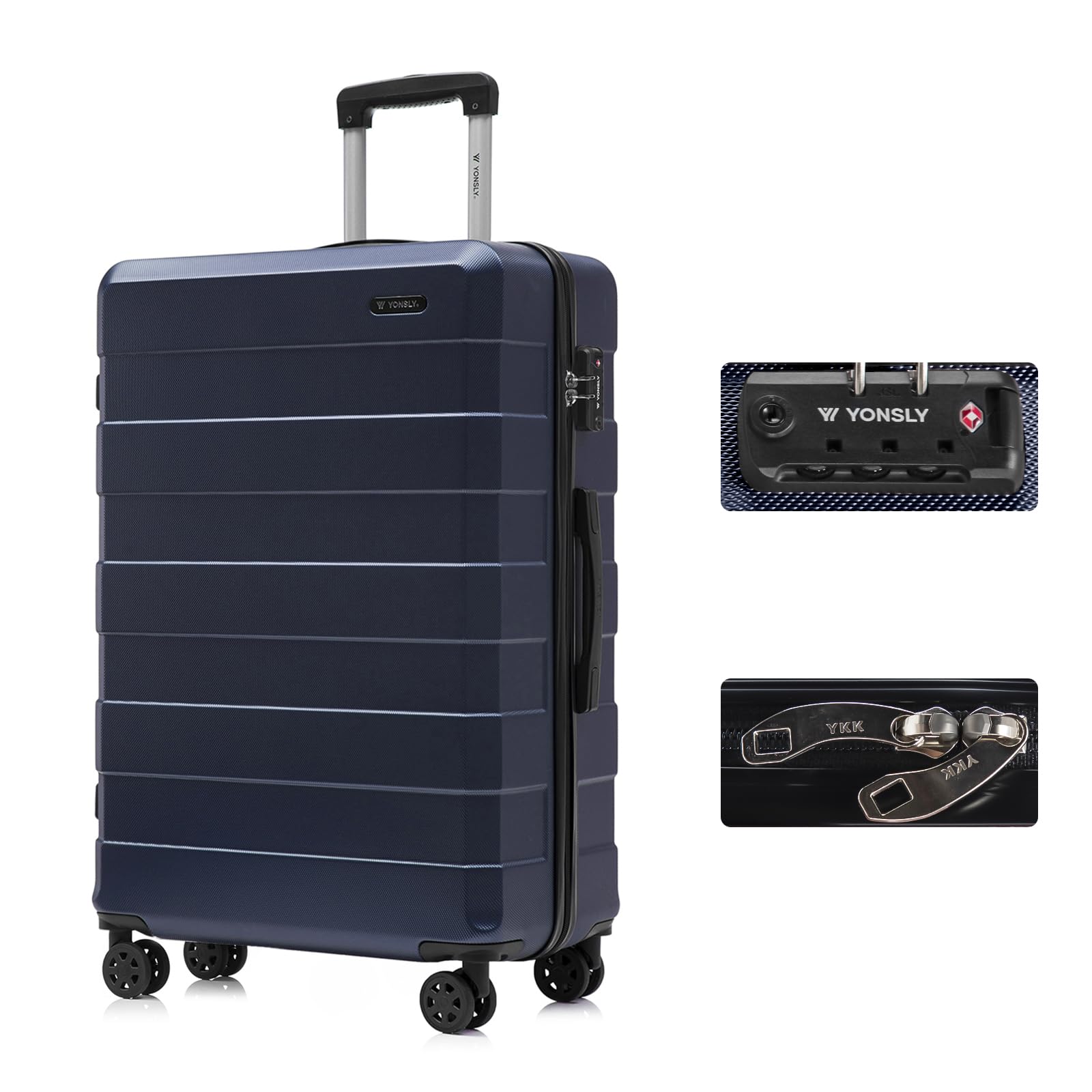 yonsly Koffer Suitcase, Trolley Reisekoffer, Rollkoffer Handgepäck mit 4 Rollen 360°, ABS Hartschalen, Sicherheitsschloss, Weicher Gummigriff, 210D-Futter