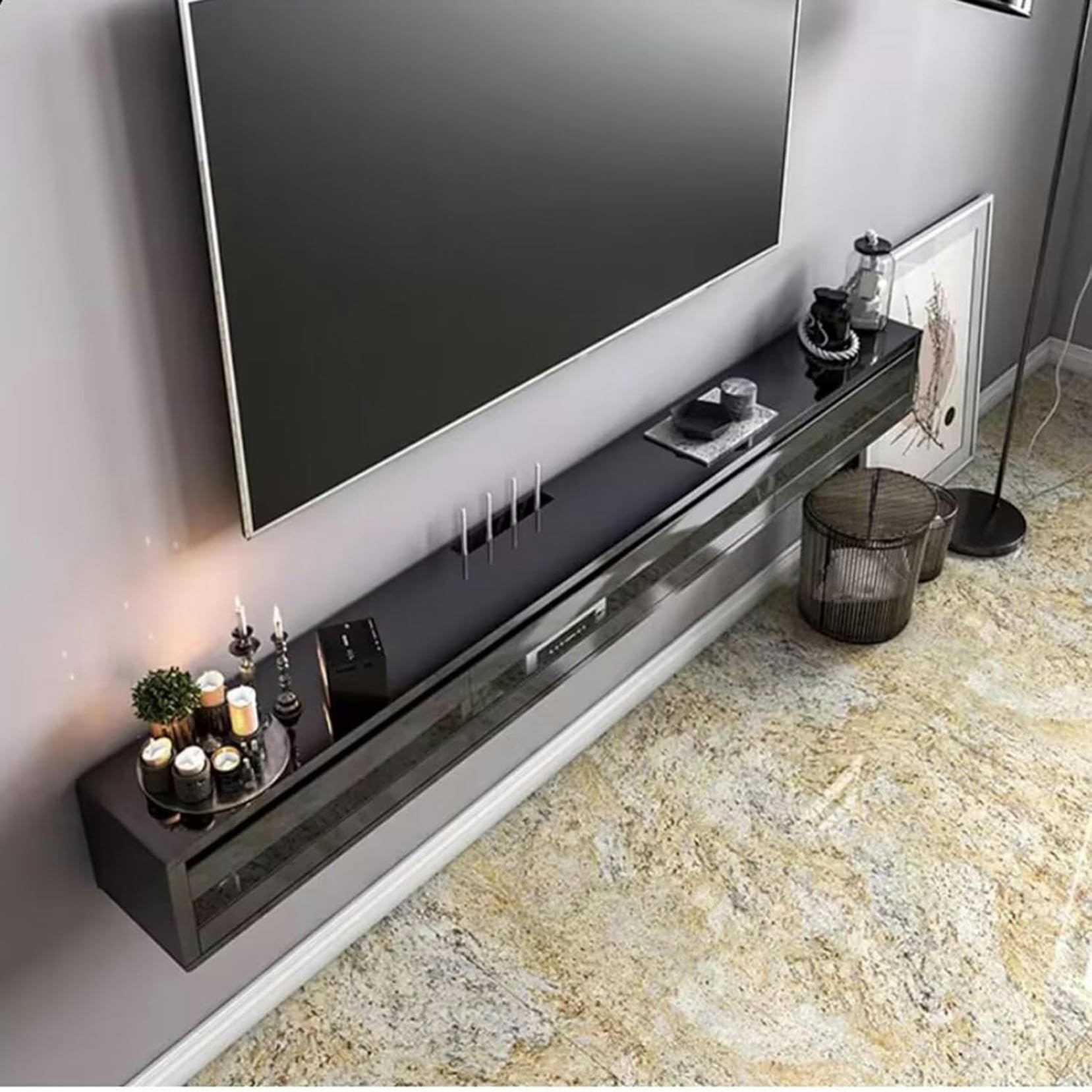 Meuble TV suspendu pour salon contemporain et étagère DVD 120cm