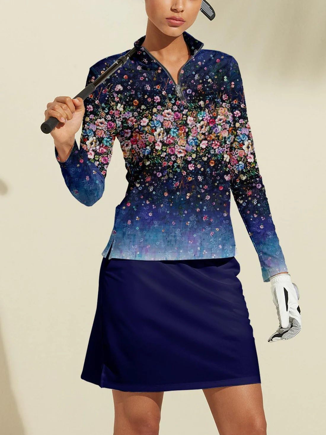 ACEGOLFS Womens Golf Polo Shirts Long Sleeve Quarter Zip Pullover Shirt for Women Quick Dry Printed Athletic Workout Tops - Image 4