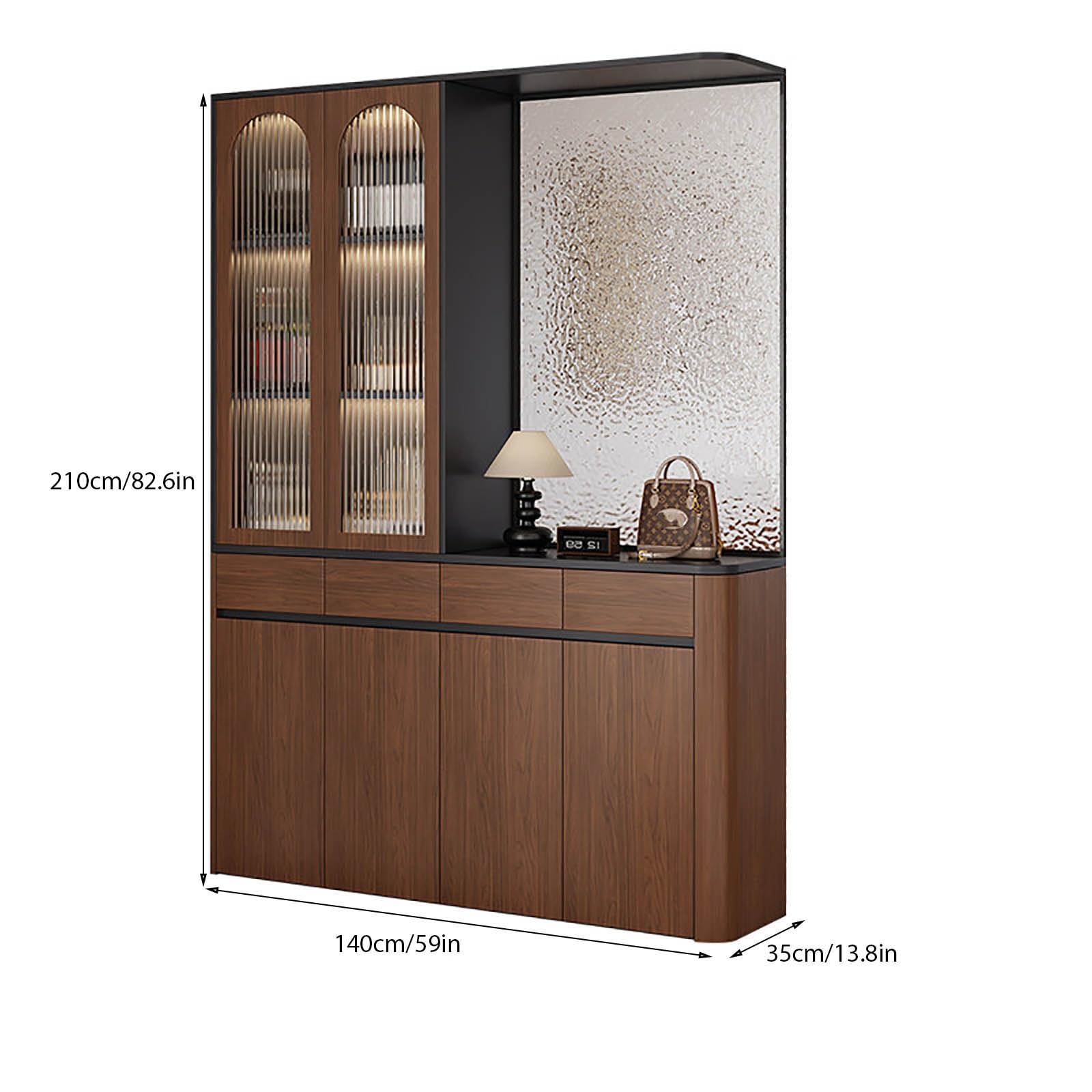 Cloison ou paravent autoportant, séparateur d’intimité en Bois avec Verre dépoli et Meuble de Rangement, adapté au Salon, à l’entrée et à d’Autres espaces.(E,140cm/55.1in)