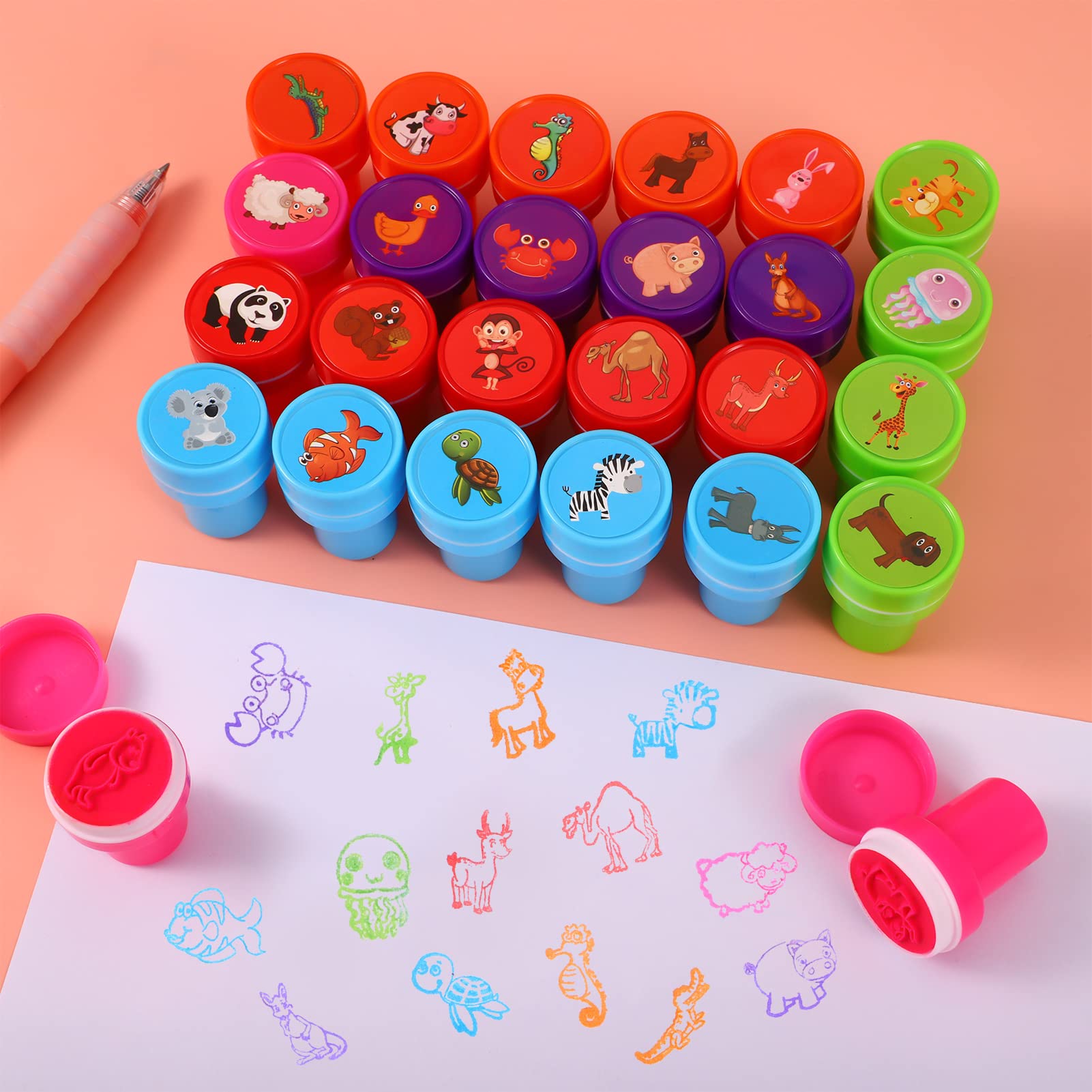 Lot De 20 Tampons Encreurs D'animaux Sauvages Pour Enfants, Cadeaux D