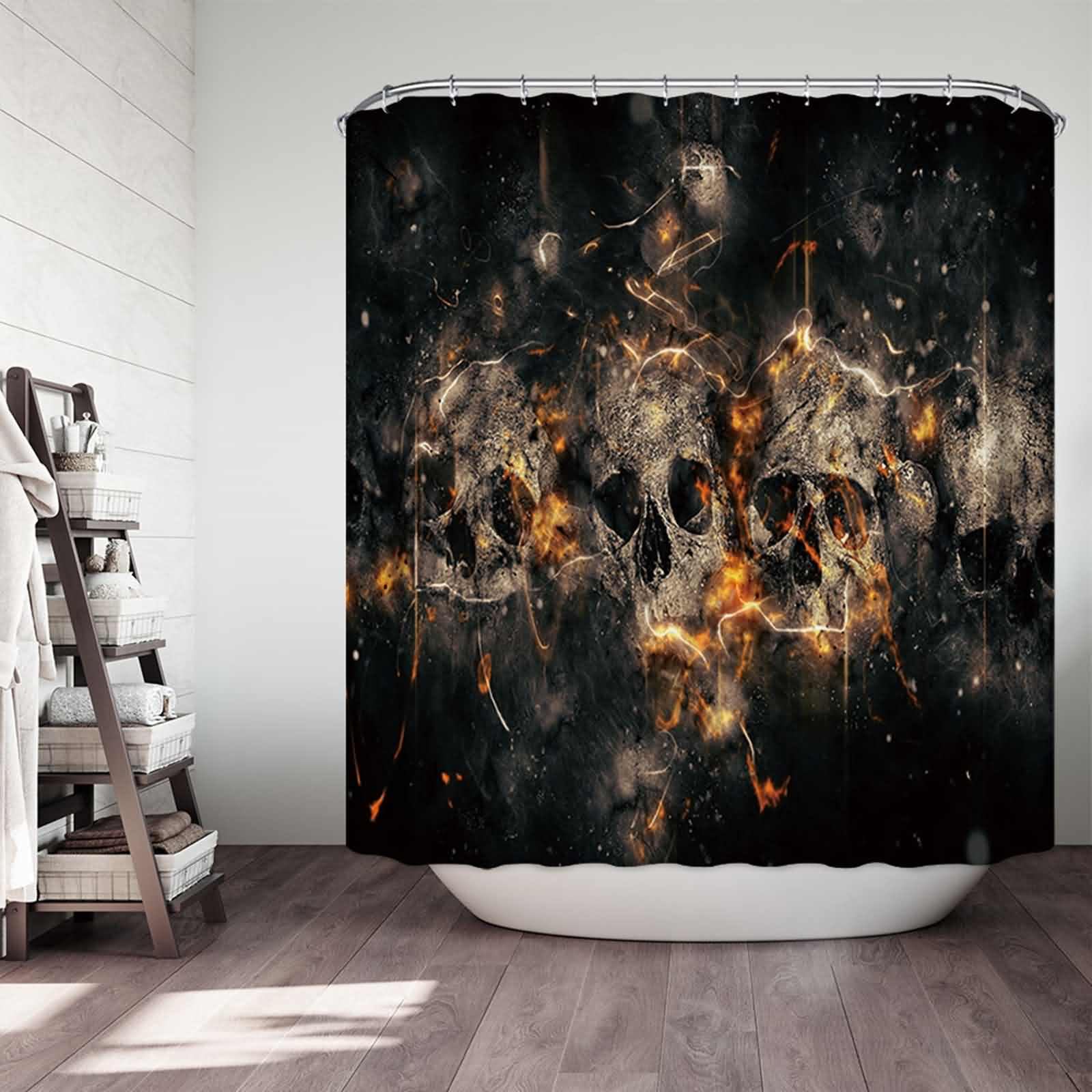 Rideau douche en tissu opaque crâne brûlant 220x180cm lavable