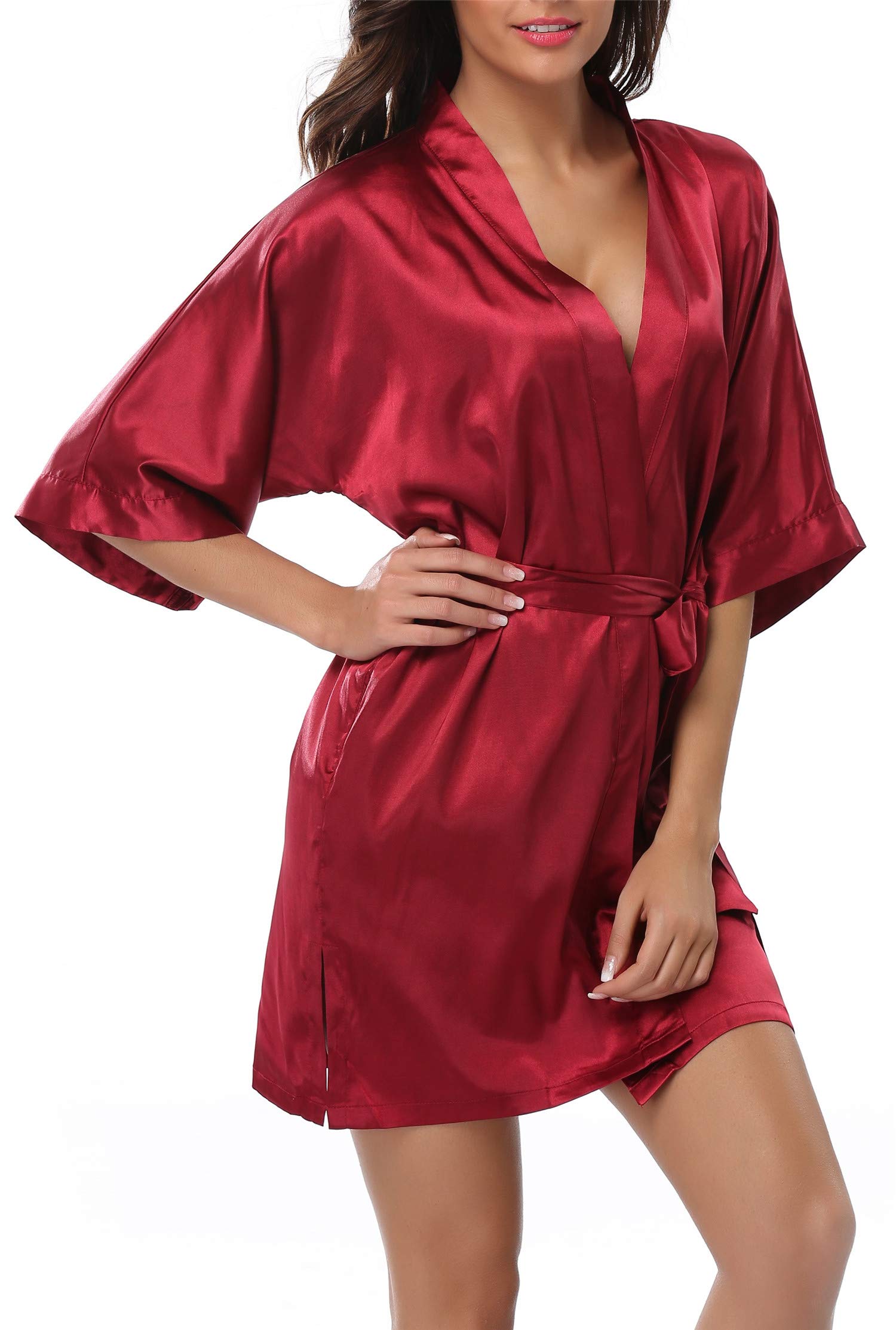 sunshinemall Womens Bridal Party Robes Short Satin Kimono Bride Bridesmaid Wedding Robe Silky Bathrobe Nightgown