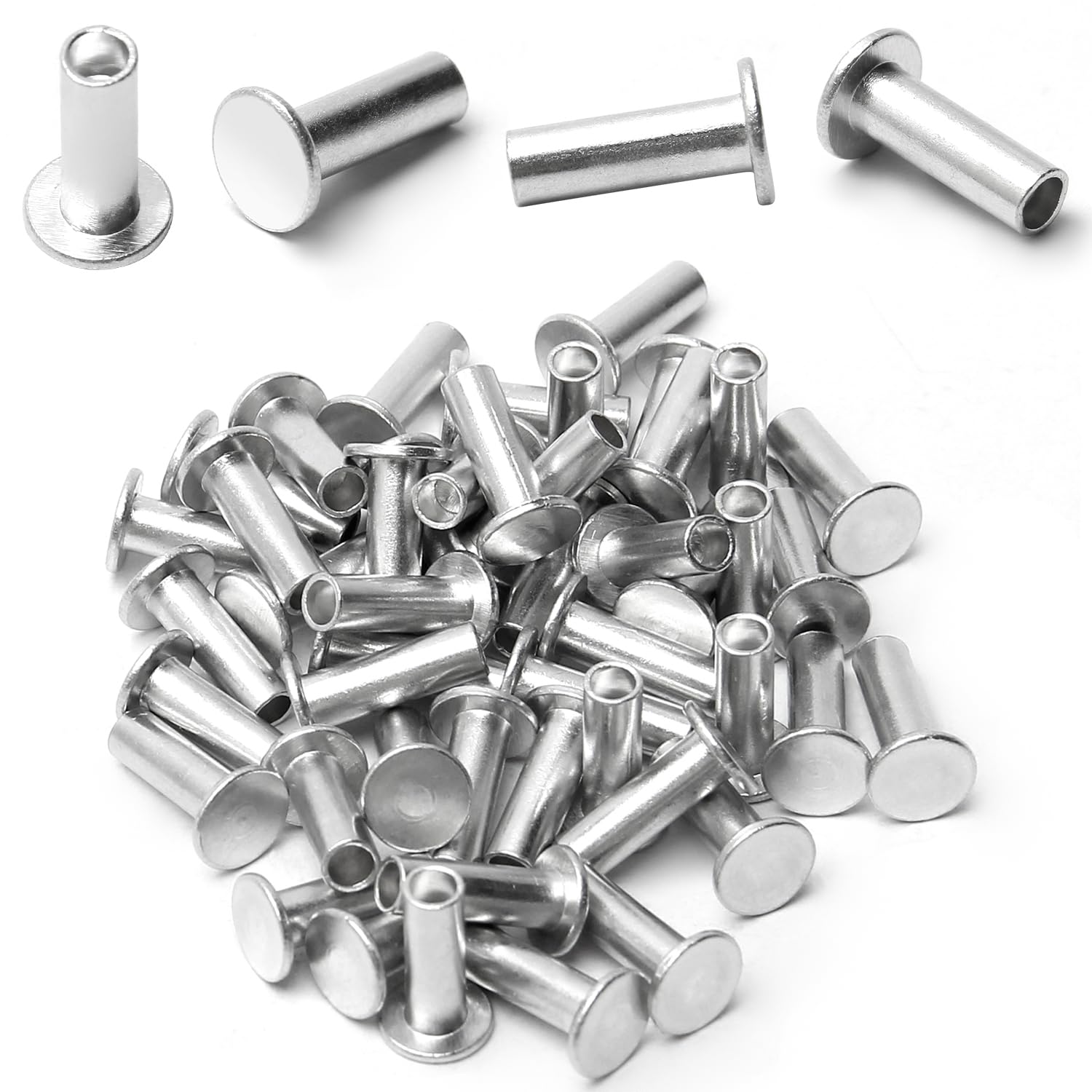200pcs Aluminum Flat Head Semi-Tubular Rivets - 0.16" X 0.71" (DxH) Silver Rivets For Craft & Repair - View #9