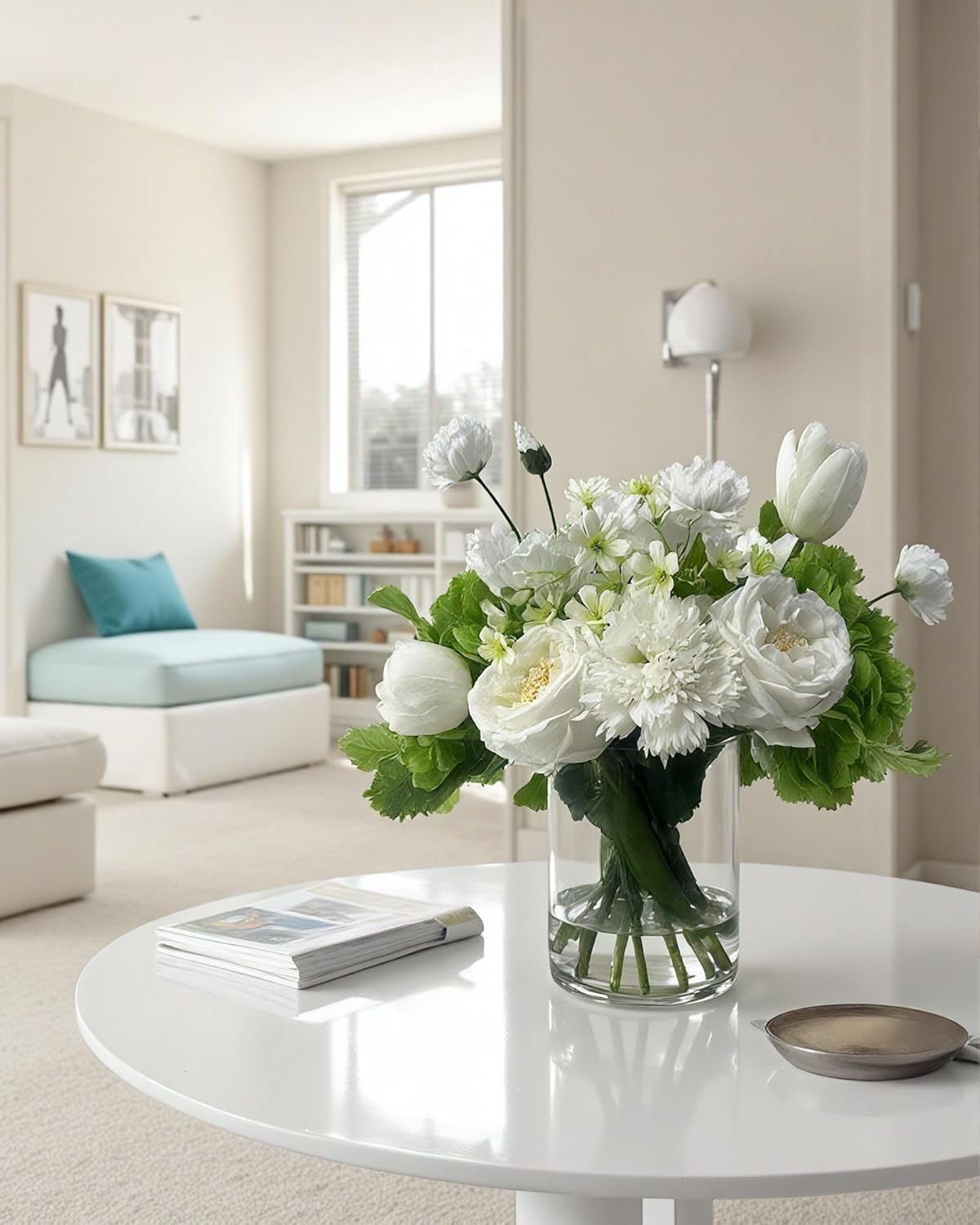 Chasmile Artificial Flower Arrangement in Glass Vase with Realistic Fixed Water – Lifelike Roses, Hydrangeas, Tulips & Carnations – No Assembly, No Water Needed – Perfect for Home, Mother’s DayGift - Image 5