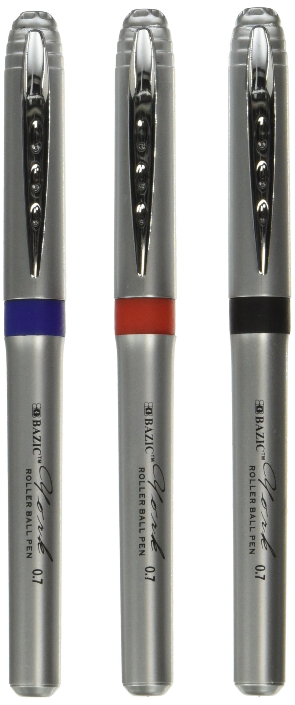 BAZIC York Asst Color Jumbo Rollerball Pen w Grip 3 Pack