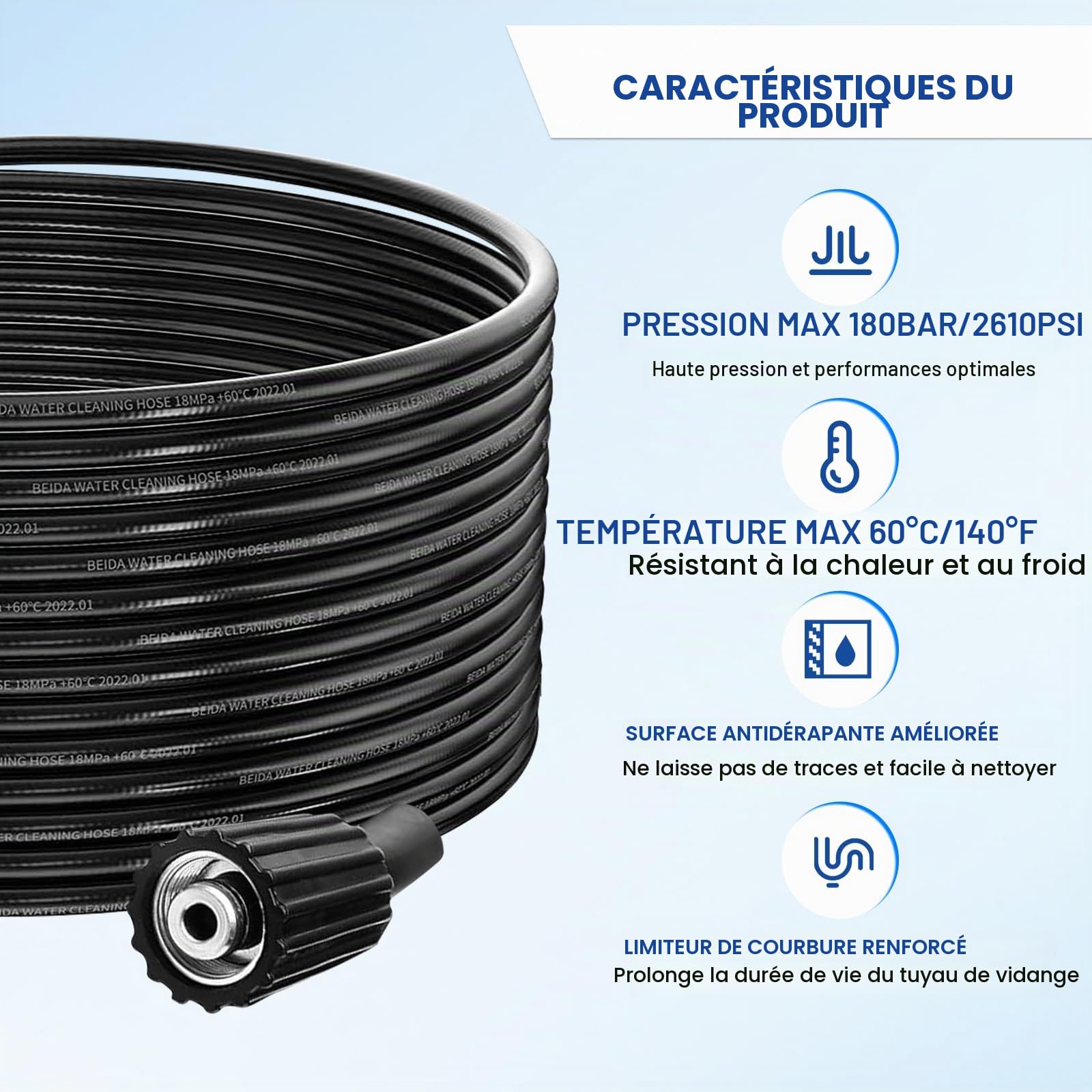 Furet Deboucheur Canalisation Haute Pression,Compatible Avec Kärcher K2-K7 | 20M,Tuyau Flexible 180 Bar 60°C,Avec Adaptateur,Buse Fixe/Rotative,Rallonge De Tuyau