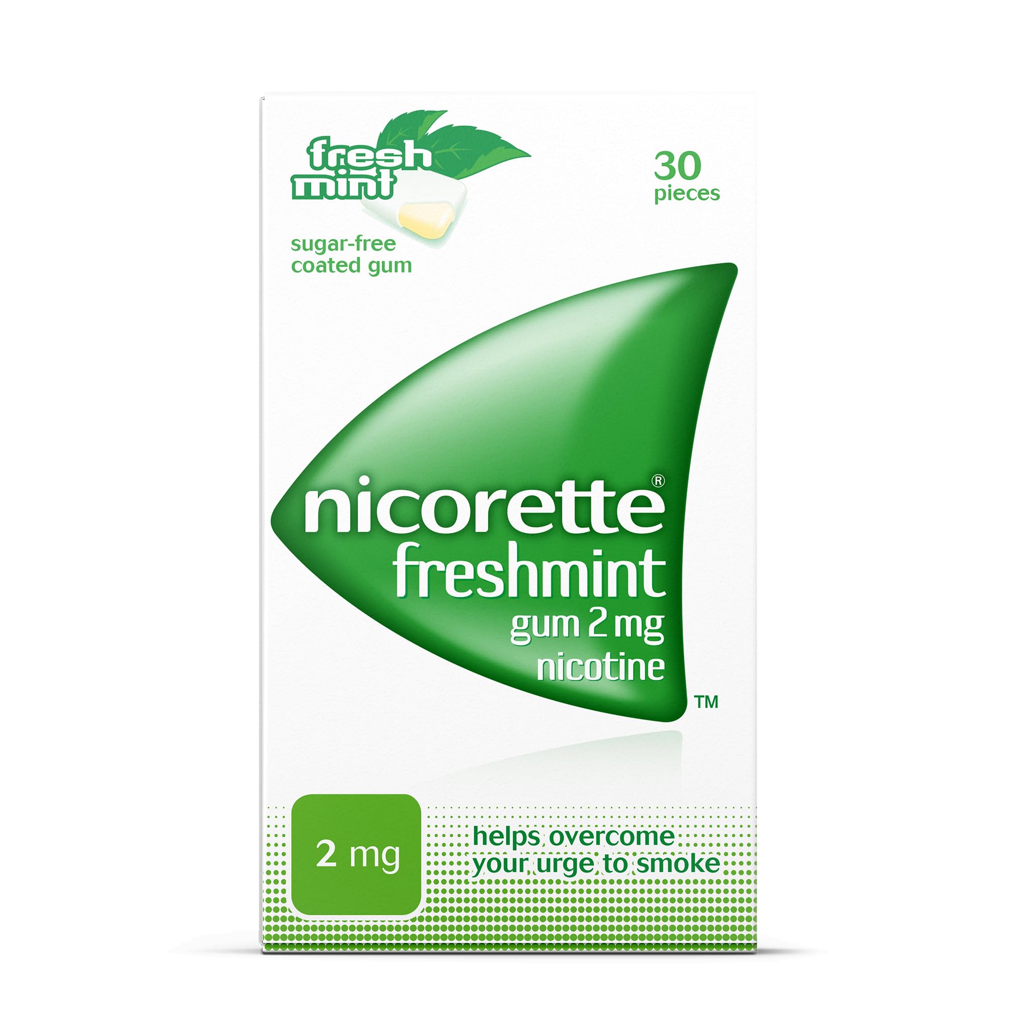 Nicorette Gum 2 mg Nicotine Gum Sugar-free, Fresh Mint Flavour, 30 Pieces