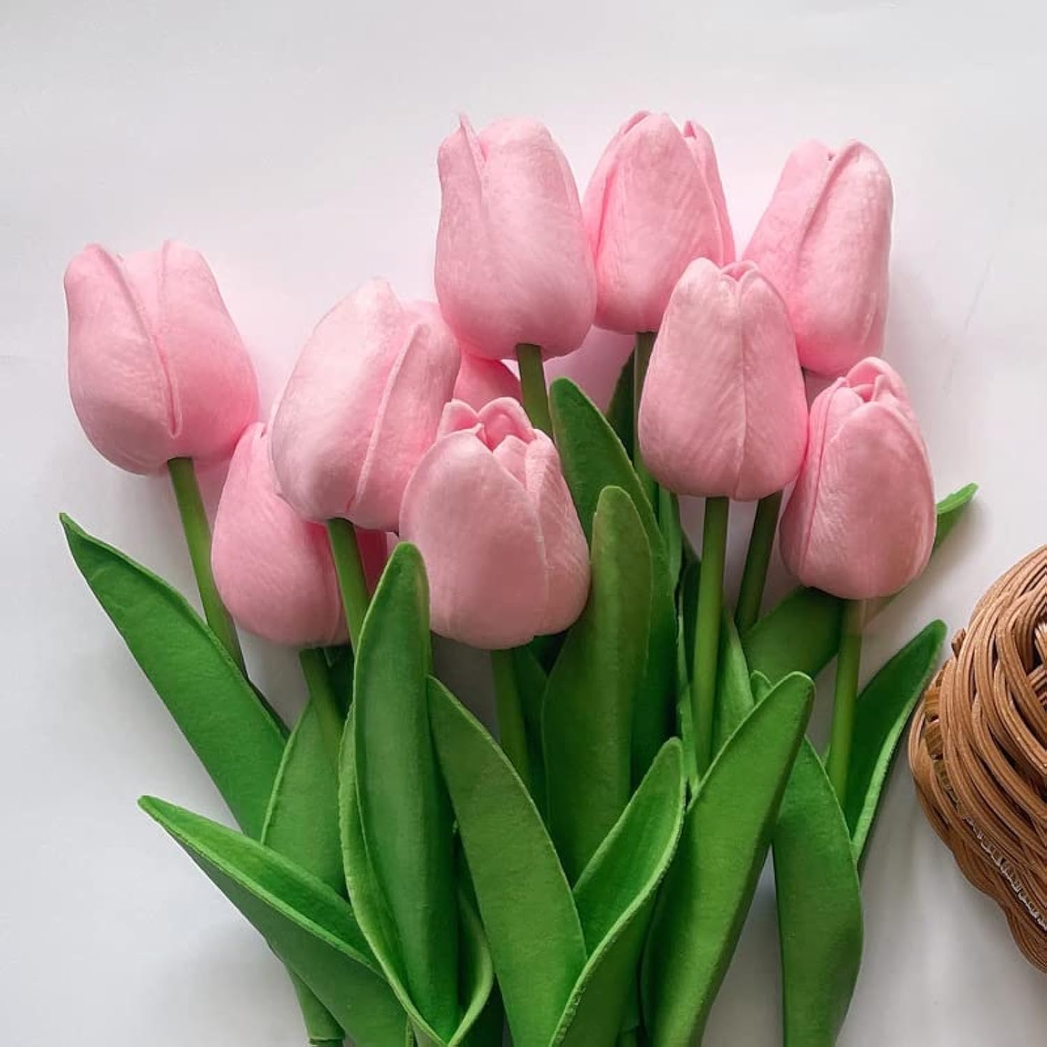 AMERTEER Artificial Tulips Flowers Fake Faux, 10 Pcs PU Tulip Bouquet Real Touch Flower Arrangement for Home Decoration Centerpieces Arrangement Wedding Bouquet Excellent Gift Idea for Mothers Day