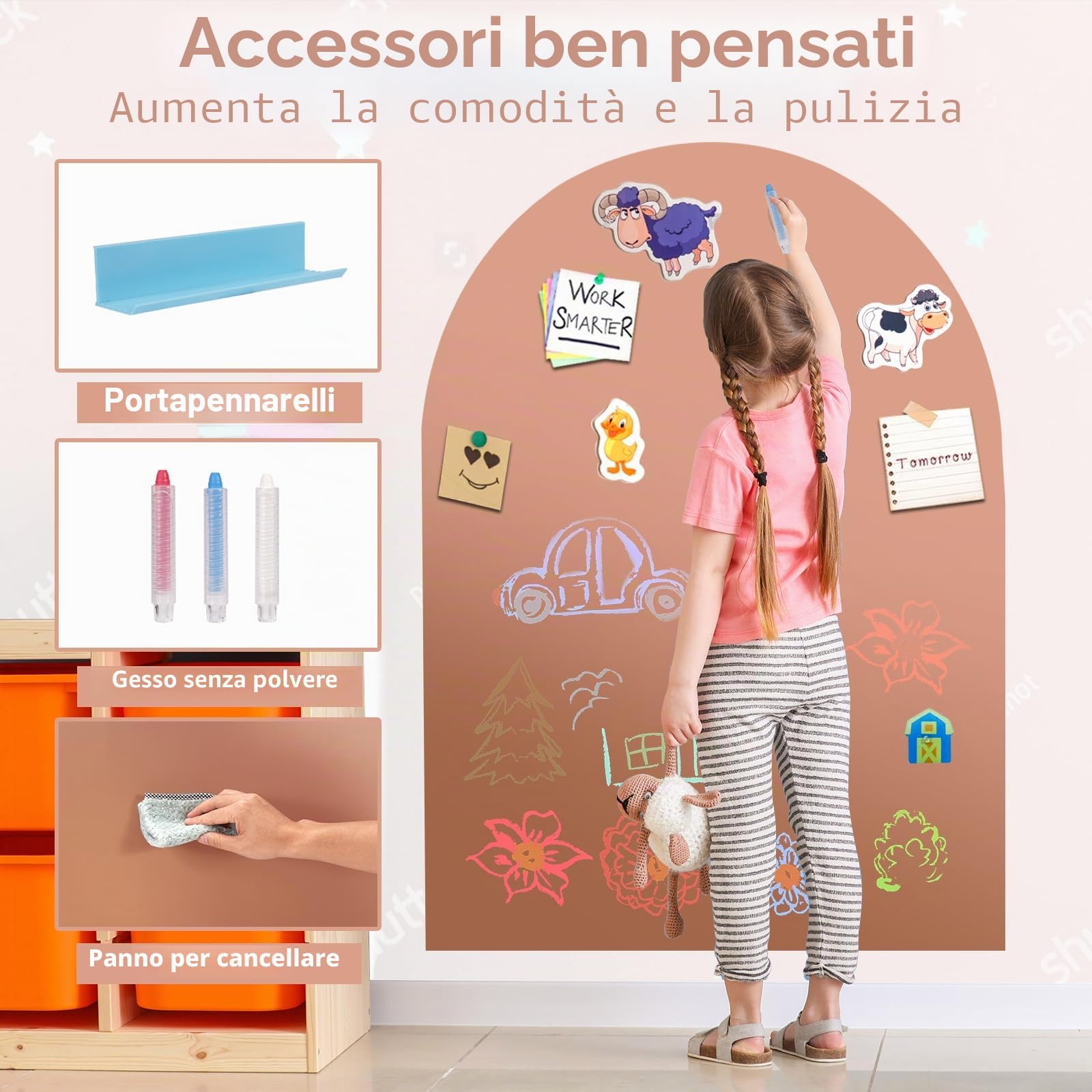 Lavagna Magnetica da Parete per Bambini 80×100 cm, Lavagna Adesiva Arco Cancellabile con 3 Gesso Senza Polvere, 1 Panno per Pulizia Idea Regalo Creativo Perfetta per Cameretta, Sala Giochi (Tè Lai)