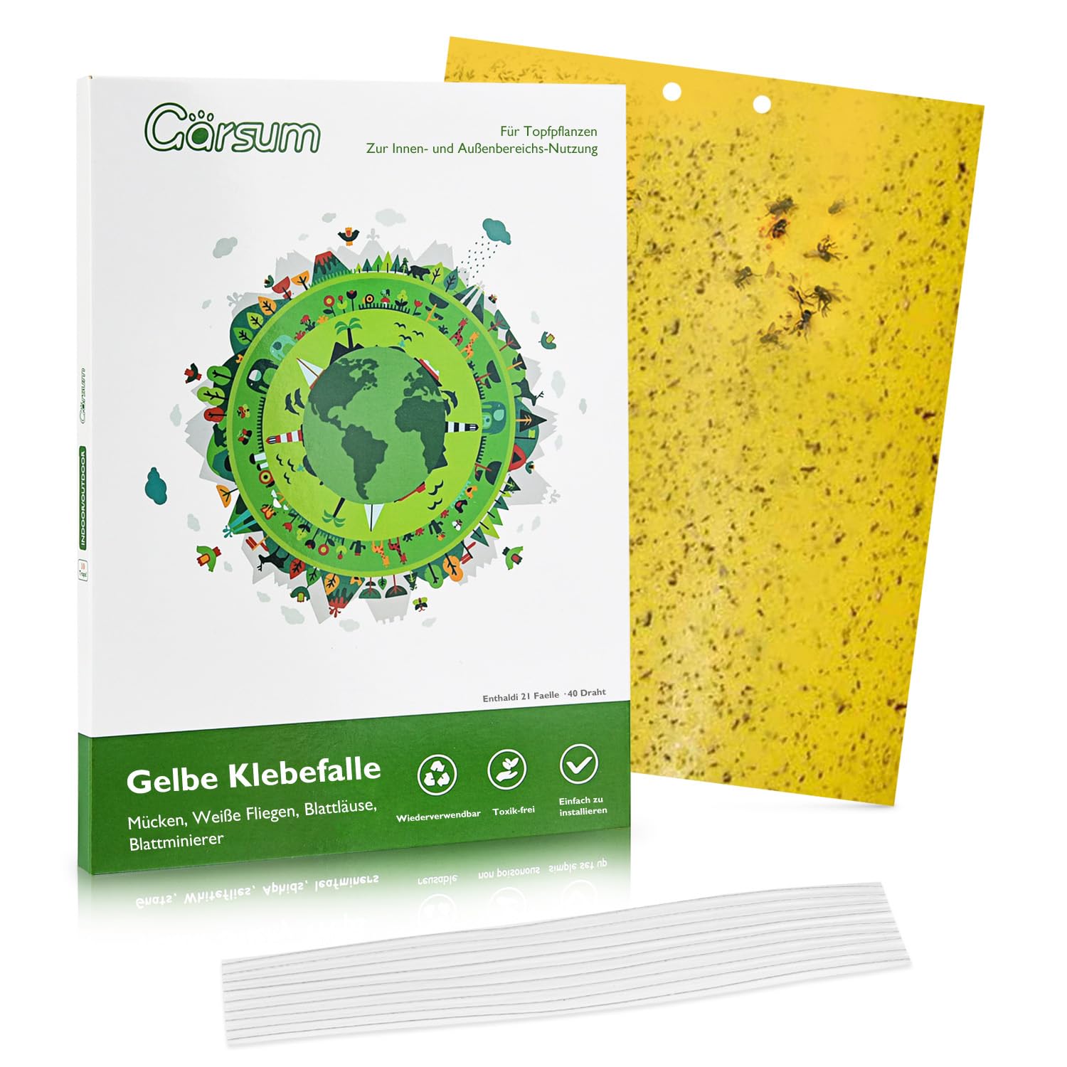 Garsum 20 Pack Gnat Sticky Traps for Indoor and Outdoor, Fruit Fly Paper Sheets Yellow Insect Killer for Flying,Whitefly, Aphids, Leafminers- 6x8 in, Twist Ties IncludedCarbonfree Certified