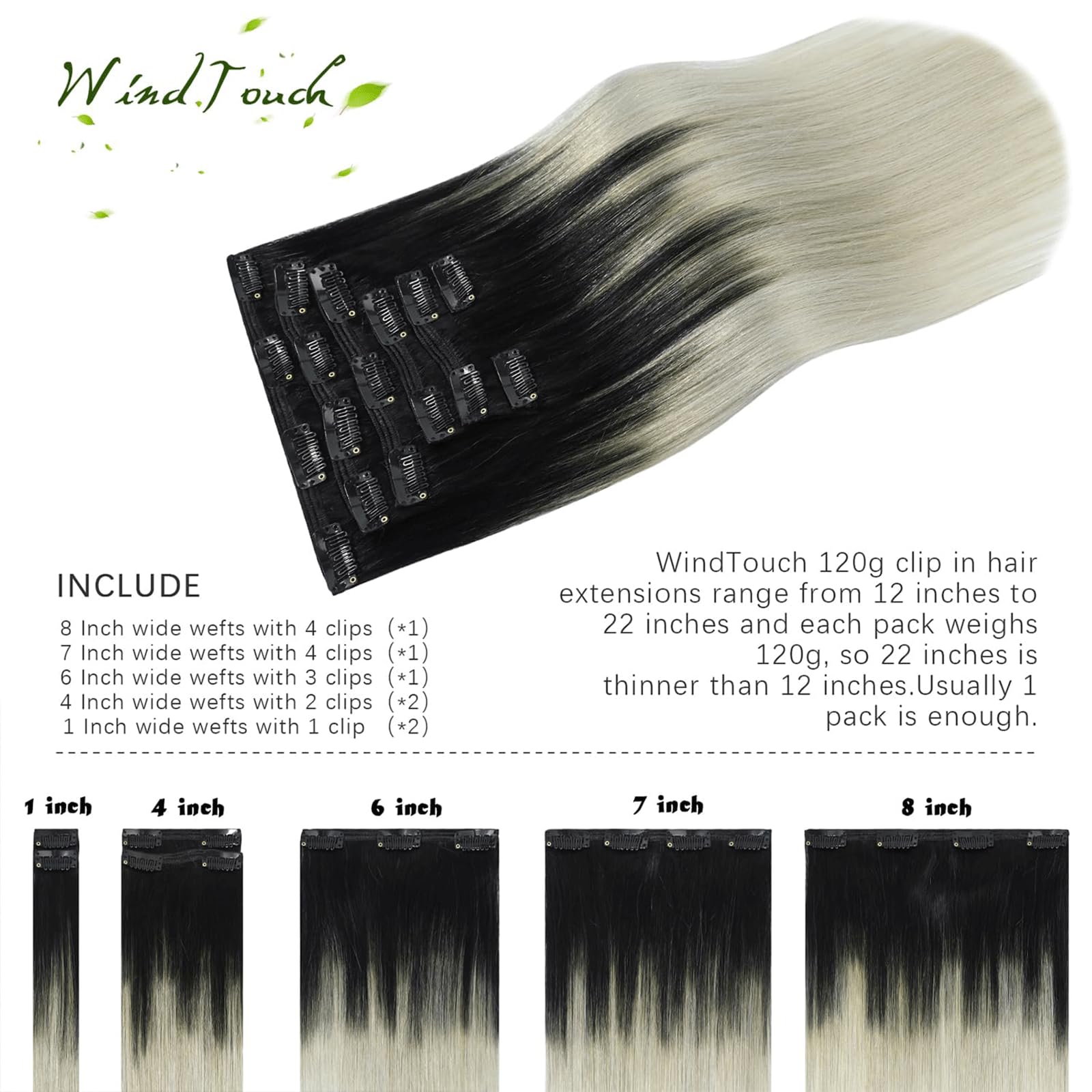 WindTouch Clip in Hair Extensions Human Hair, 15 Inch 75g #4 Medium Brown Hair Extensions for Women Real Human Hair Clip in, Remy Human Hair Extensions Clip ins, Soft Natural Straight — view 42