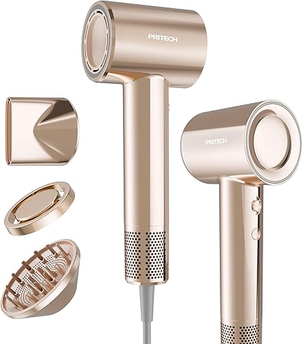 Miniatura 1 de PRITECH Secador de pelo iónico de alta velocidad con difusor, iones negativos de 656.2 ft con secador de pelo dorado con infusión de aceite, motor