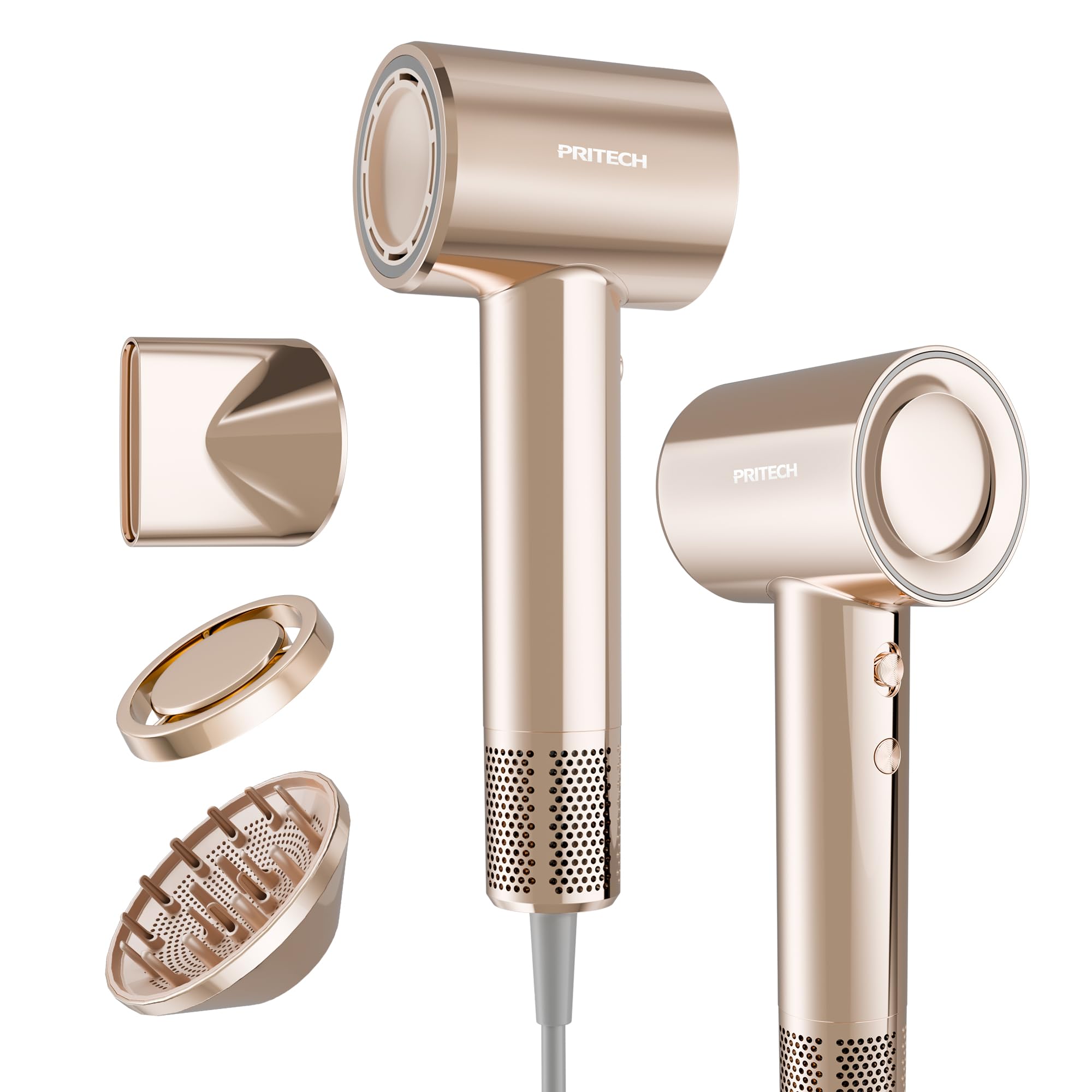 PRITECH High-Speed Ionic Hair Dryer with Diffuser,200M Negative Ions with Oil-Infused Blowout Gilded Pro Blow Dryer,1500W Brushless Motor 5X Fast Dry,Low Noise, Lightweight for Travel Home Salon