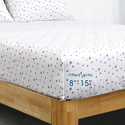 Miniatura 4 de HOMEIDEAS Sábanas estampadas de 6 piezas tamaño Queen con diseño de corazón azul, microfibra cepillada extra suave 1800, bolsillo profundo, sin