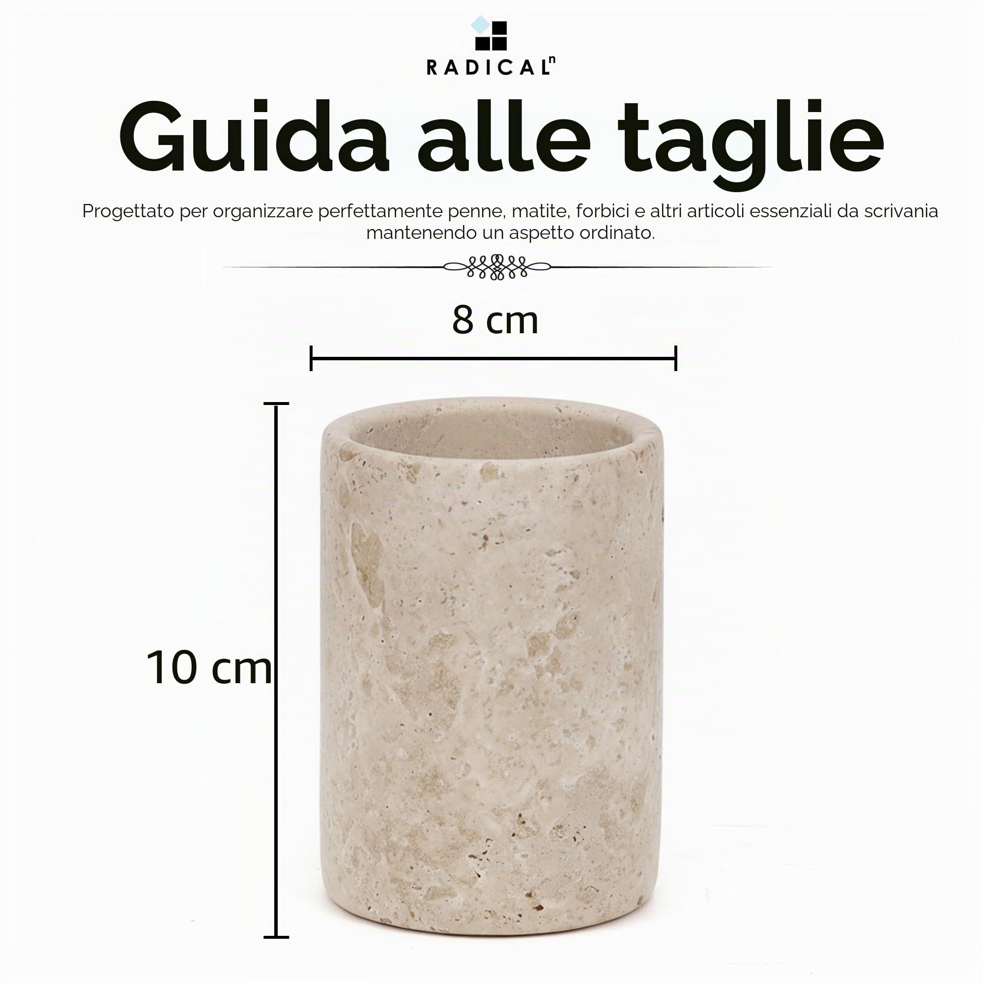 Radicaln Portapenne da scrivania in marmo da 10,2 cm, in travertino, realizzato a mano, ideale per matite e cancelleria, utilizzato per portaspazzolini, ideale per forniture per ufficio