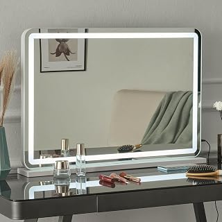 Makeup Mirror with Lighting, Large Cosmetic Mirror with Dimmable Light, Hollywood Mirror with Touch Control, Durable Makeup Vanity Mirror (80x55cm)