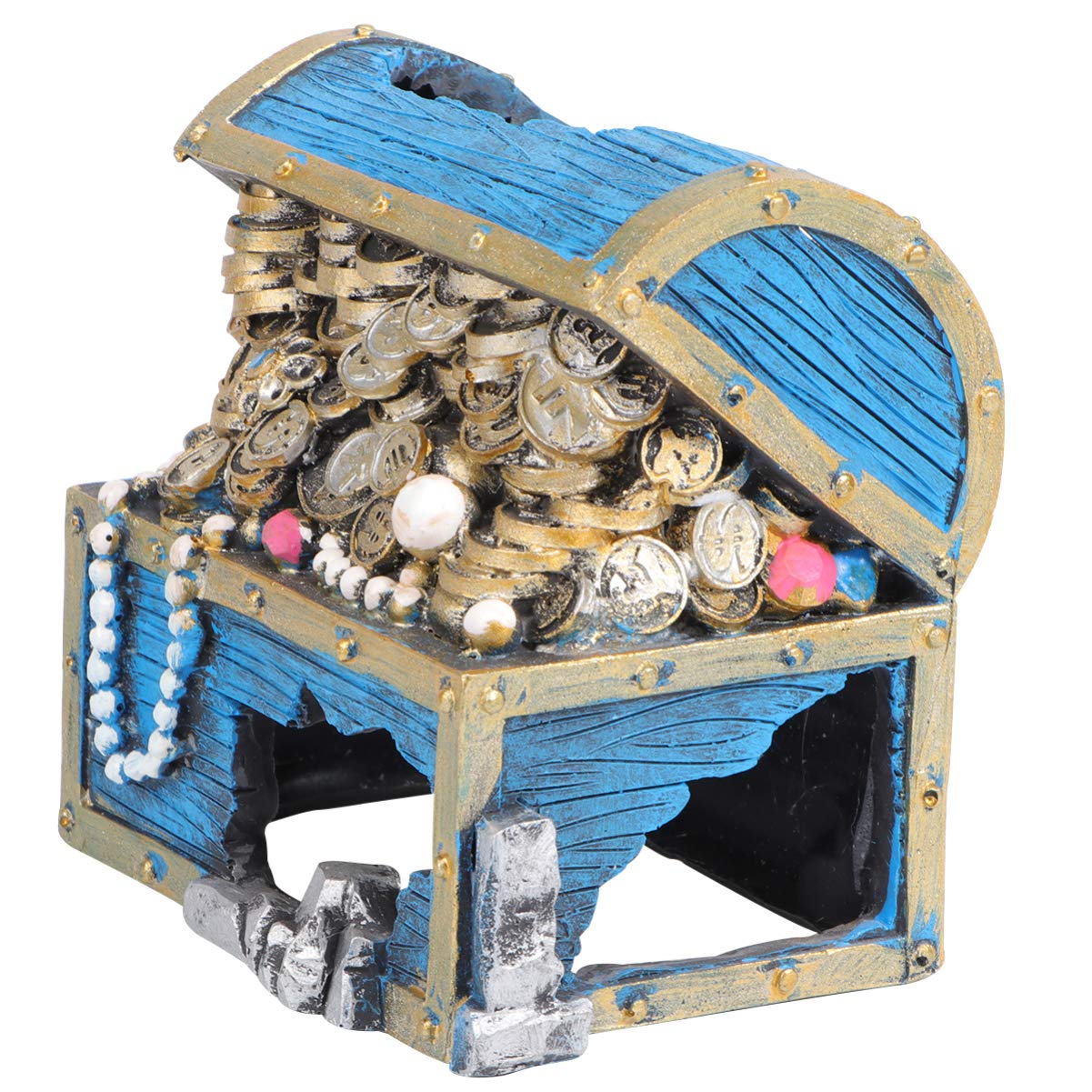 Aquarium Treasure Chest Ornament Fish Tank Underwater Landscape Resin Decorations Shrim Hideaway for Betta,Lizards, Turtles,Reptiles,