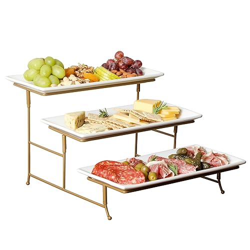 Gibson Home Gracious Dining Dinnerware, 3-Tier Rectangle Plate Serving Set
