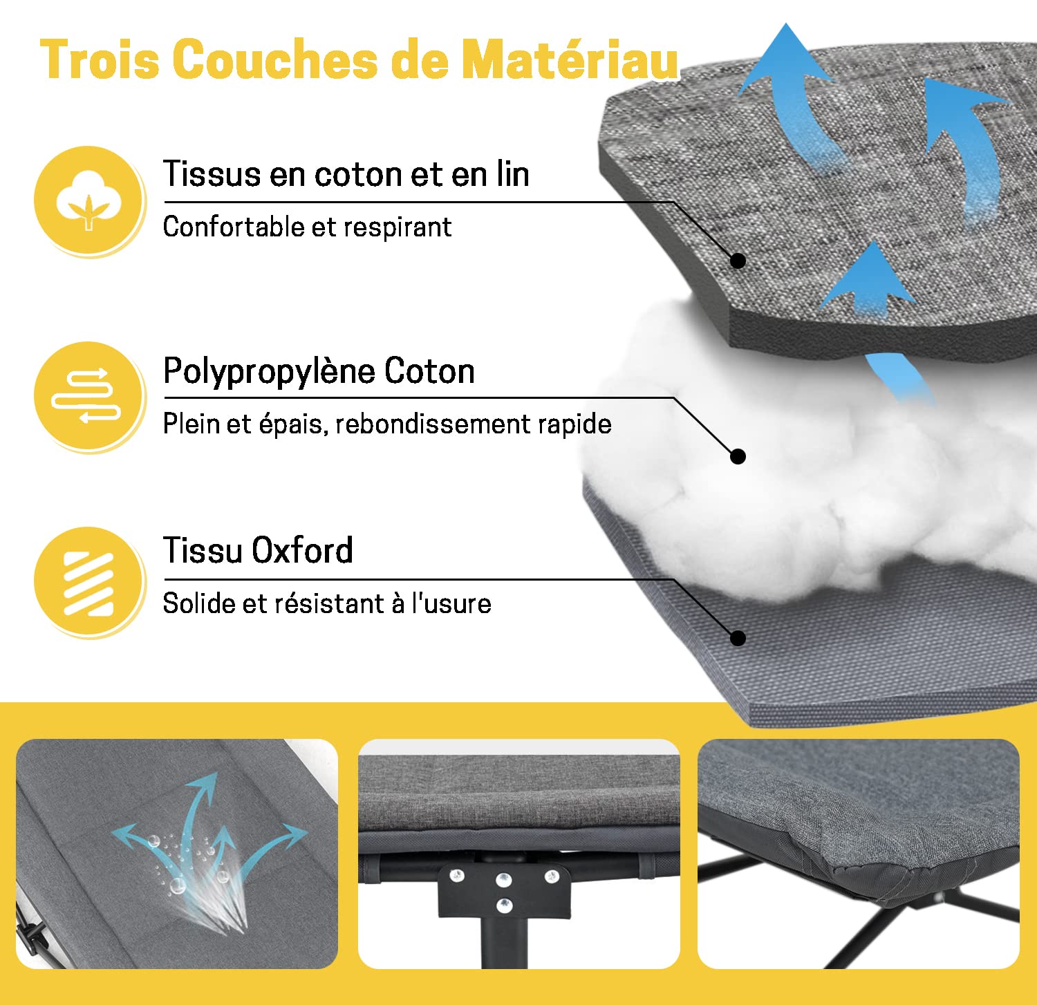 ATORPOK SHOP Lit de Camping Pliable Robuste pour Adultes,Charge Jusqu'à 250 kg, pour l'extérieur, Le Camping, Les Voyages, la Maison, etc