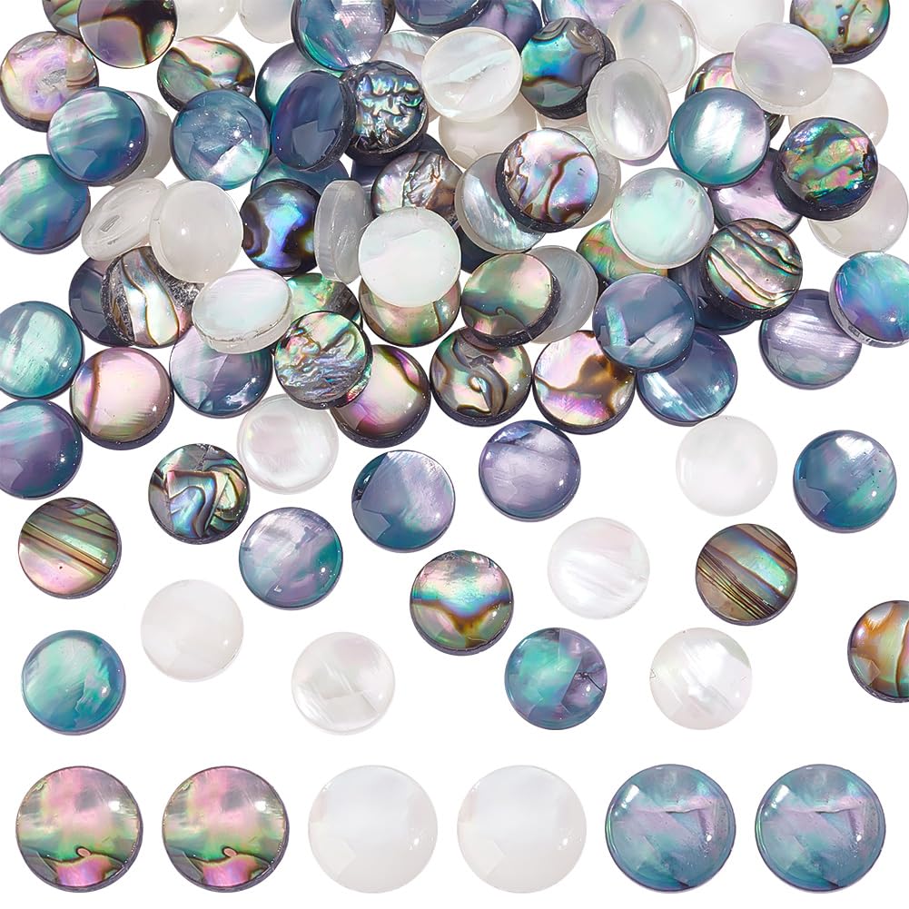 PH PandaHall 90pcs 3 Colors Imitation Abalone Shell Cabochons, 8mm Flat Back Cabochons Half Round Cabochons Acrylic Dome Tile Gems Embellishments for Jewelry Making DIY Crafts Card Making