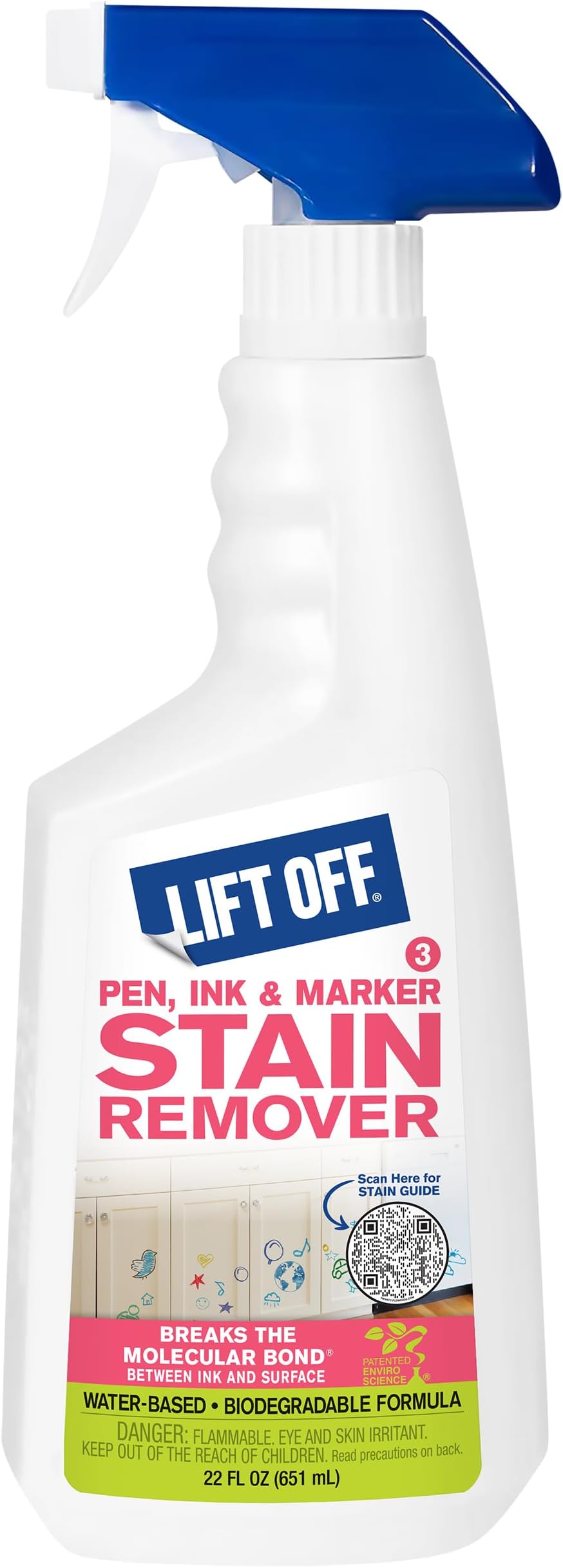 Motsenbocker's Lift Off 40901 Pen, Ink & Marker Stain Remover – Removes Nail Polish, Makeup, and Dyes From Walls, Countertops, Tile, and More, Pre-Wash Laundry Treatment – 22 fl oz