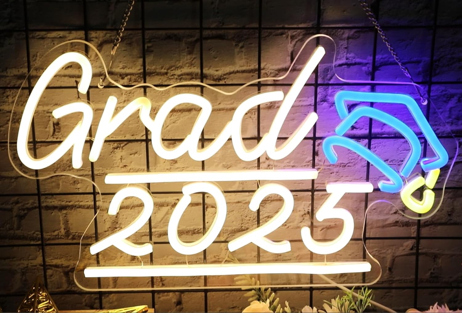 HMASYO Congrats Grad Neon Sign with Cap, Graduation Decorations 2025 Congrats Led Sign Wall Decor Class of 2025 Party Room Dorm Backdrop Celebration Gifts, Warm White, USB Powered, Dimmable Warm White - Grad 2025