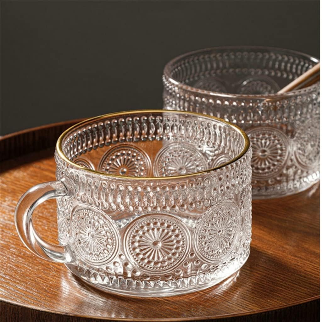 Nordic Retro Embossed Glass Sun Flower Coffee Cup Pearl Milk Tea Cold Drink Juice(E)