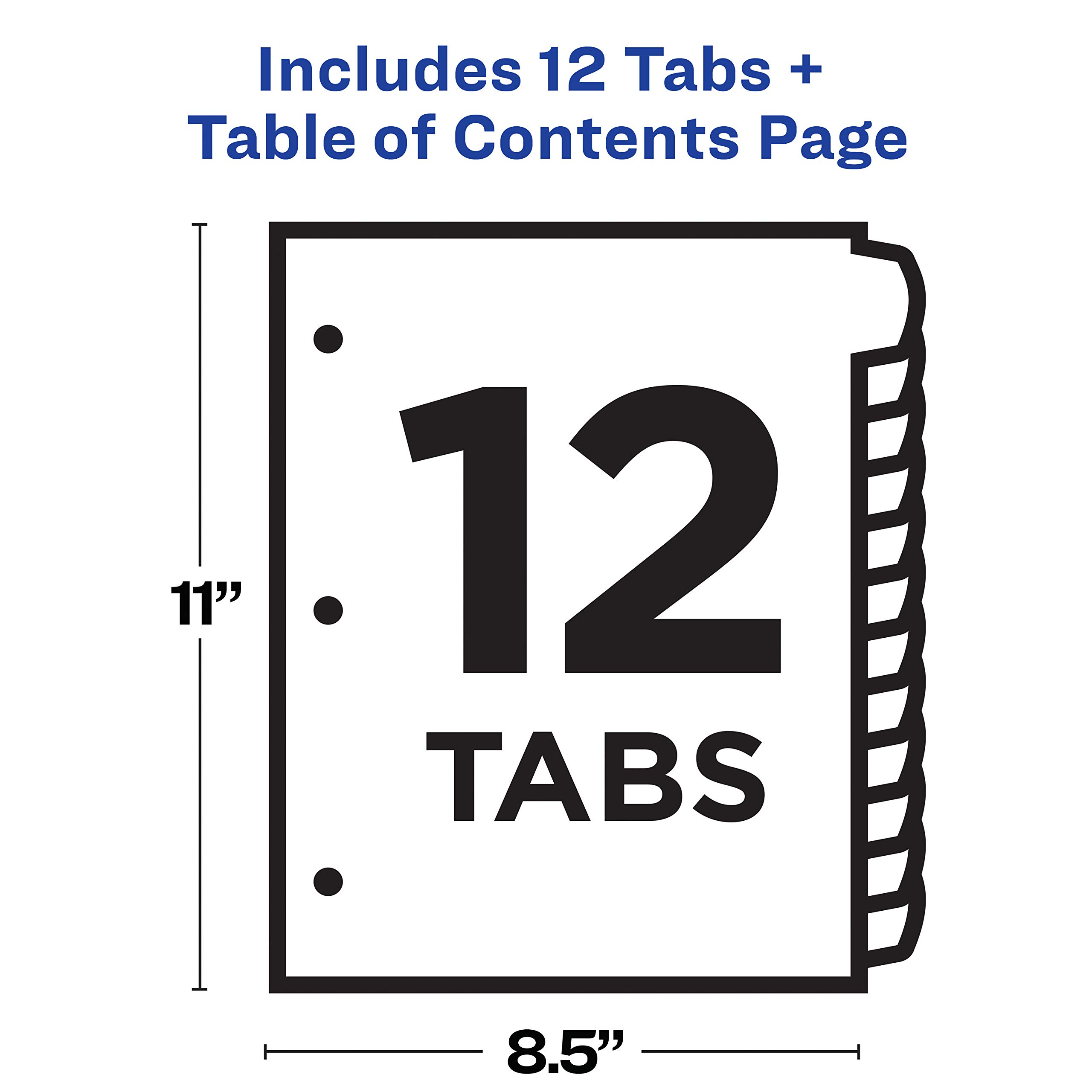 Avery 12 Tab Dividers for 3 Ring Binders, Customizable Table of
