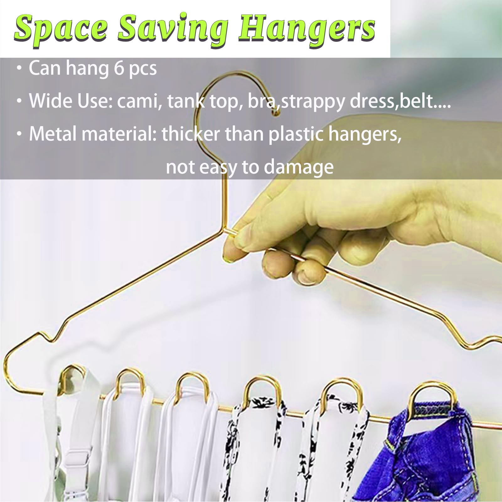 Cami and Tank Top Hangers, 5 Pack Non Slip Wavy Clothes Hangers, Heavy Space Saving Hangers Closet Organizer for Tank Top, Bra, Strappy Dress,Bathing Suit, Long Stockings,Belt,Necktie