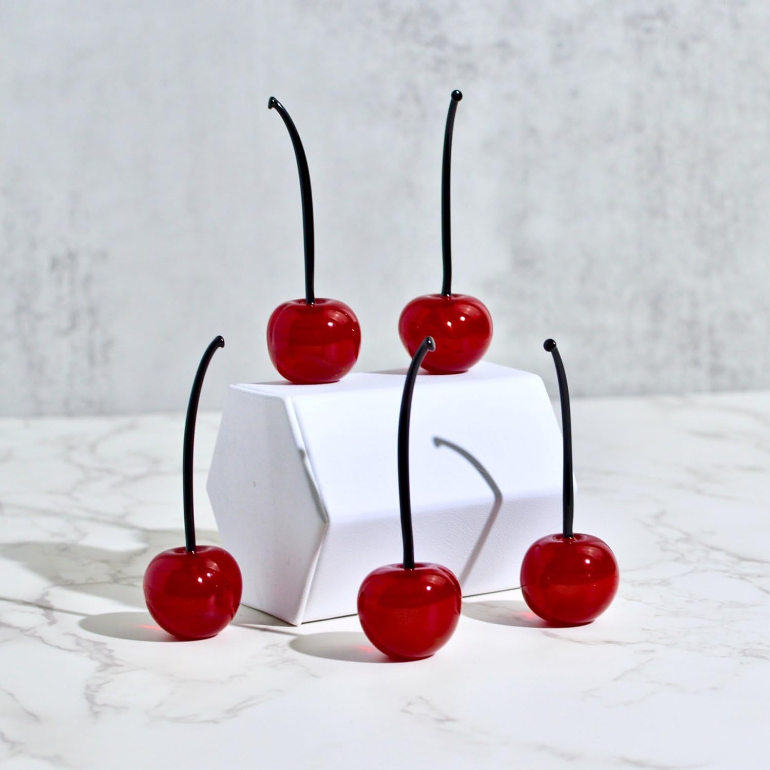 MY ITALIAN DÉCOR Handmade Murano Glass Cherries, 5 PCS, Decorative Hand Blown Glass Cherry, Glass Figurine, Fake Fruit, Cherries Decor, Murano Glass, Glass Fruit, Made in Italy.