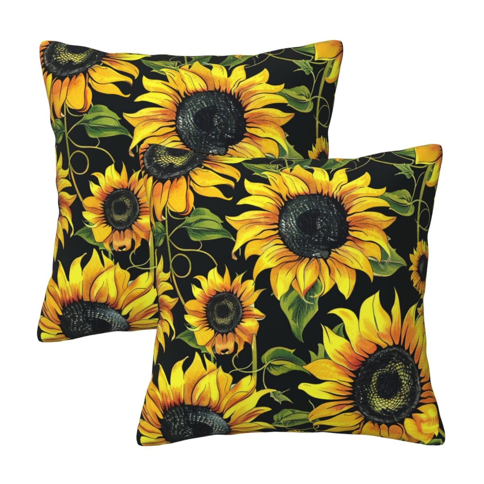 kkvhhyuo Stylish Floral Sunflower Print Pillow Covers Set of 2, Square Decorative Cushion Covers with Hidden Zipper, Throw Pillow Cases for Living Room Sofa Bed Chair, 45x45 cm