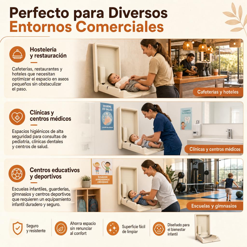 Cambiador de pañales de pared vertical plegable para baños públicos y comerciales