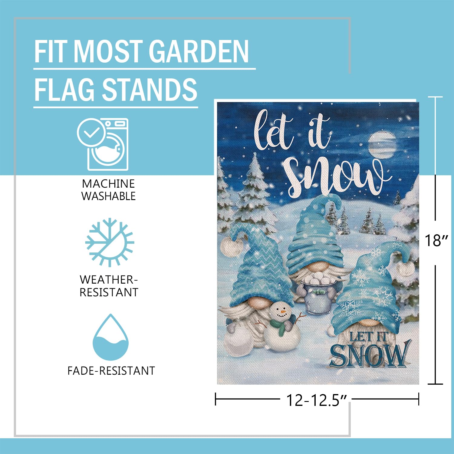 Winter-Gartenflagge 'Let It Snow' – Mit Schneemann, Zwergen & Mond, Wetterfest, 32,5 X 45,7 Cm, Für Weihnachtsdeko Im Garten