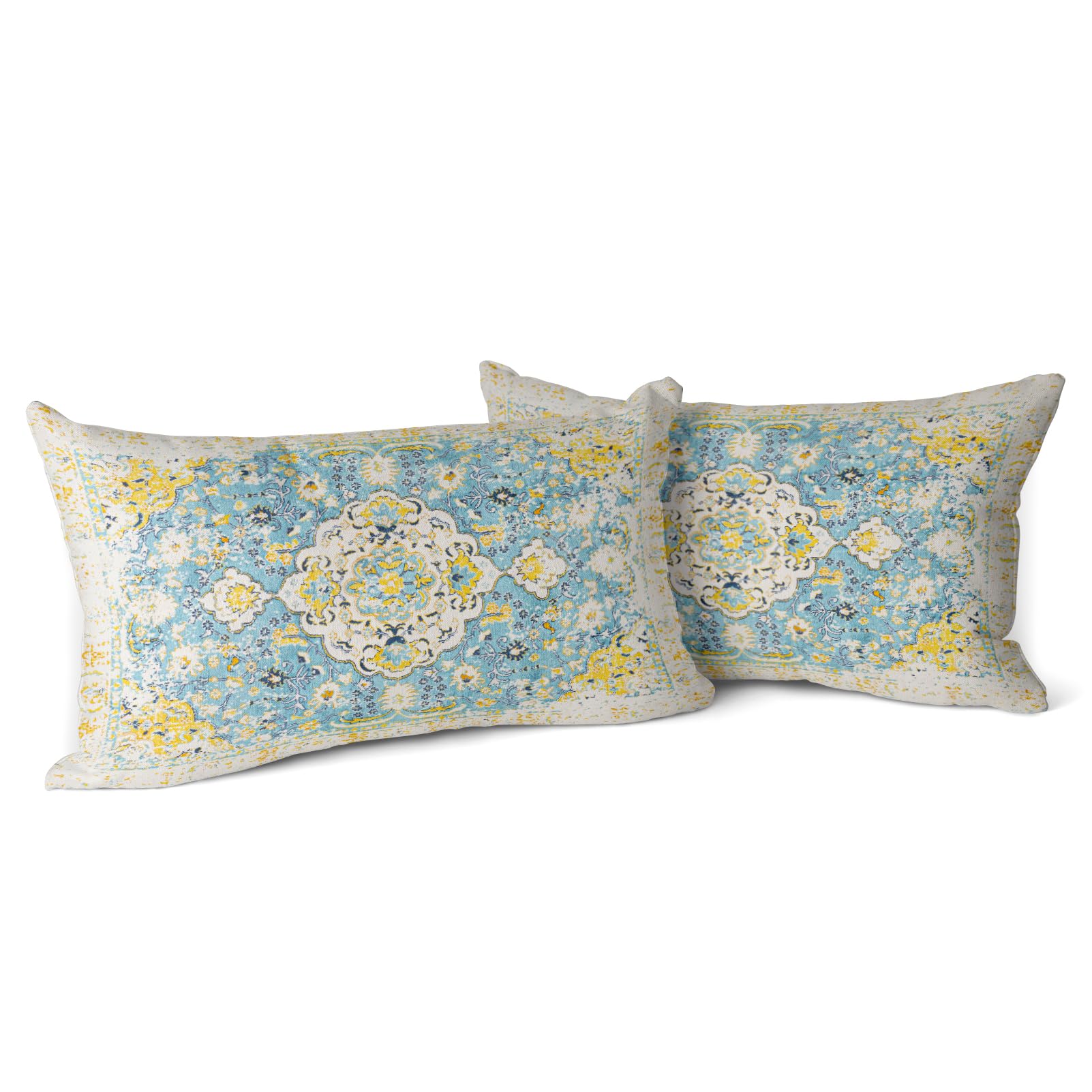 Snylcce Boho Throw Pillow Covers 2er Set Floral White Antique & Vintage Design, Doppelseitiges Muster - 30x50 cm Weiche Kissenbezüge für Garten Couch, Sofa, Bett - Dekorative 12x20 Inch Kissenbezüge