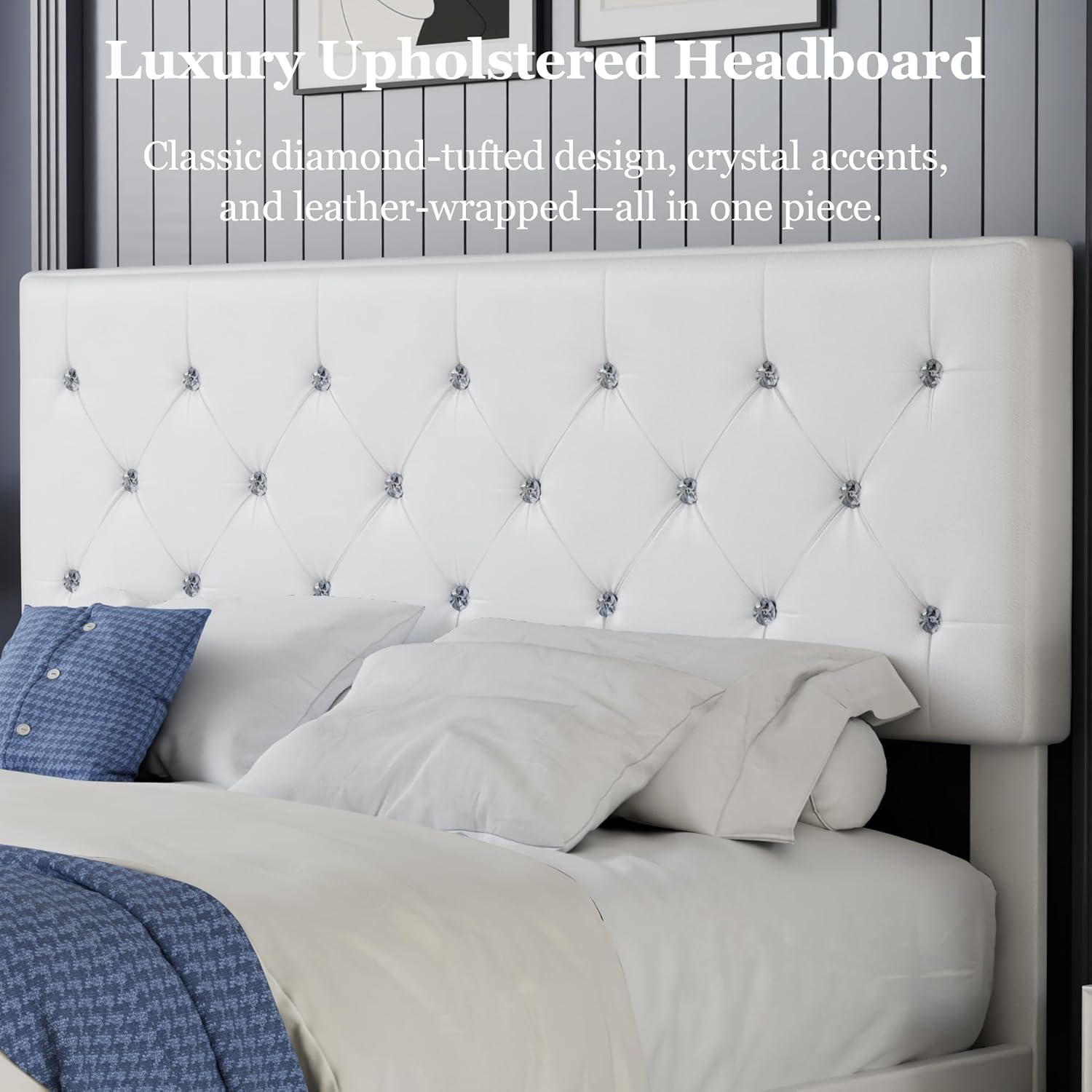 Diagram showing dimensions of the VECELO Queen Size Bed Frame