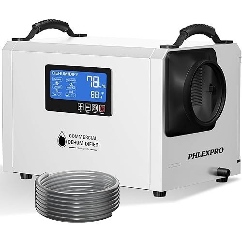 145 Pint Commercial Dehumidifier with Drain Hose for Crawl Spaces, Basements, Industry Water Damage Unit Restoration for up to 6000 Sq.Ft, Auto Defrost, Memory Starting, white(Gift Directional Wheels)