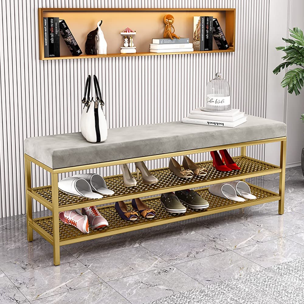 MSHGSKU 3 Tier Industrial Shoe Bench with Boots Storage Entryway nizer and Seat for Small Space Mesh Shelves Shoe Cabinet for Foyer Hallway
