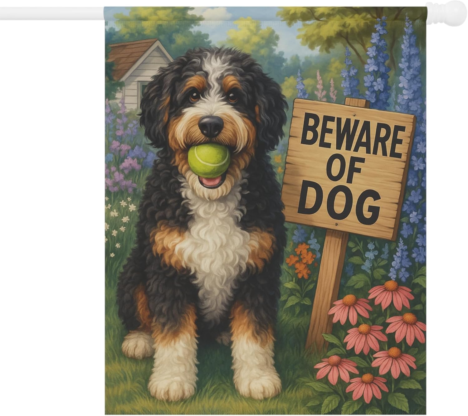PUDDINFLAGS Funny Bernedoodle Doodle Garden Flag, Beware Dog Front Yard Decor, Outdoor Spring Decoration Housewarming Welcome