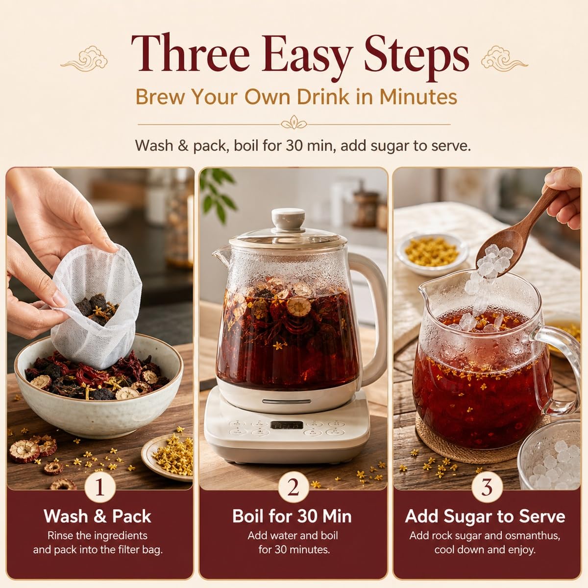 Preparado Infusión Ciruela Agria Hierbas Té 5 Sobres De 100g | Bebida tradicional de verano con hibisco espino blanco y bolsa filtro. Sabor agridulce refrescante sin aditivos artificiales.