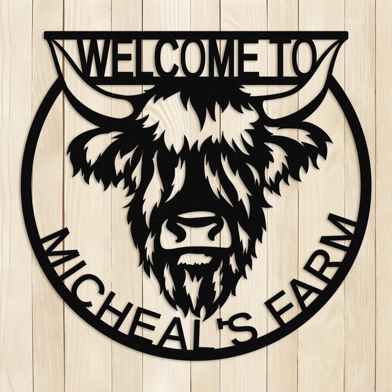 Met5kdm Highland Cow-2 Personalised Highland Cow Metal Wall Art,Custom Cow Farm Name Signs,Highland Cow Shed Ranch Farmhouse Home Decor,Welcome Sign