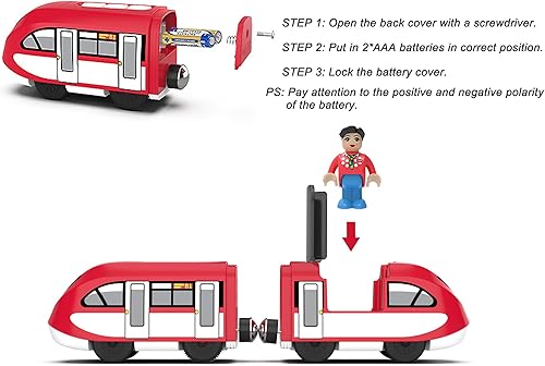 Miniatura 5 de Locomotora motorizada para pista de madera, juguetes de tren a pilas para niños pequeños, juego magnético compatible con Thomas, Brio, Chuggington,
