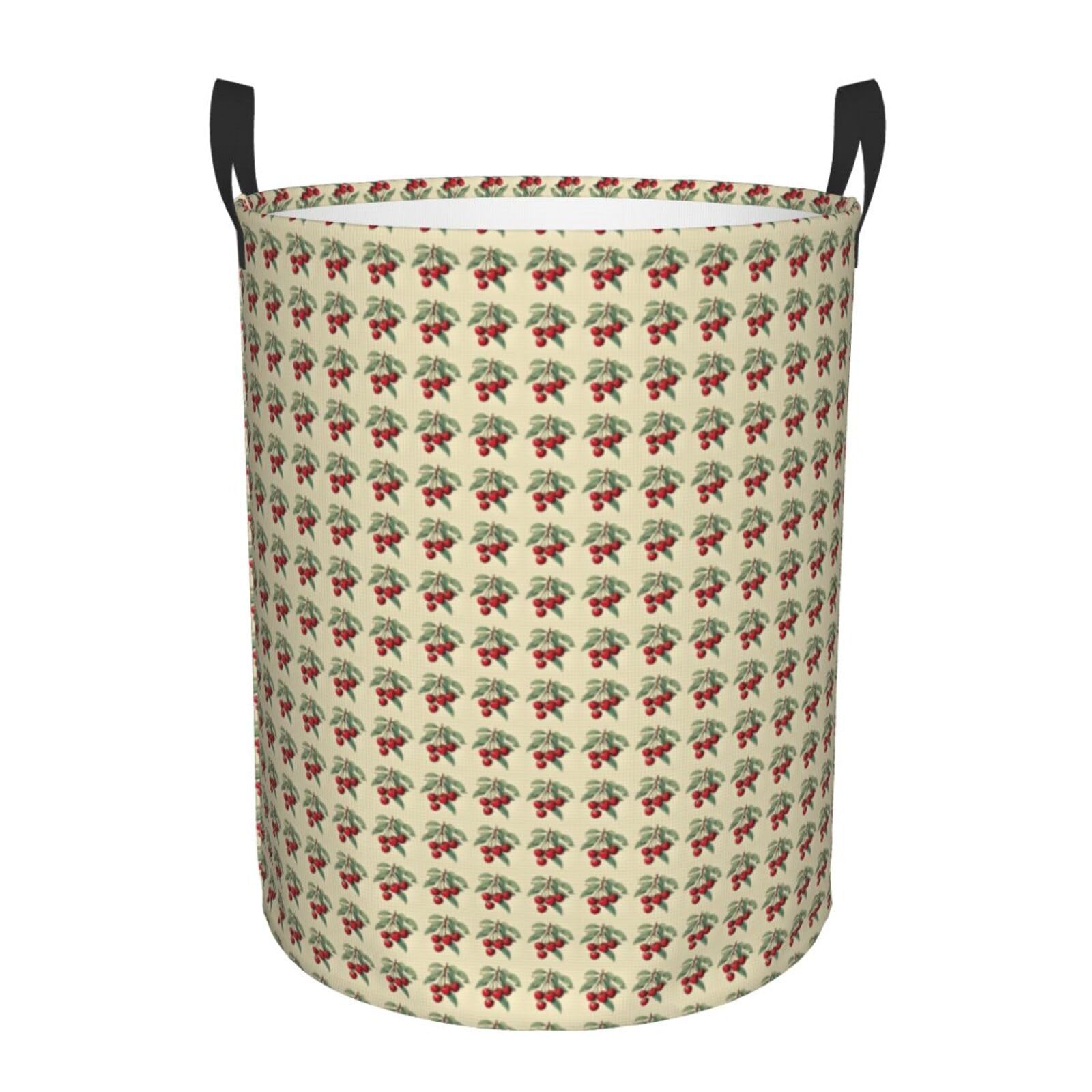 Panier à linge rond imprimé cerise en tissu imperméable durable
