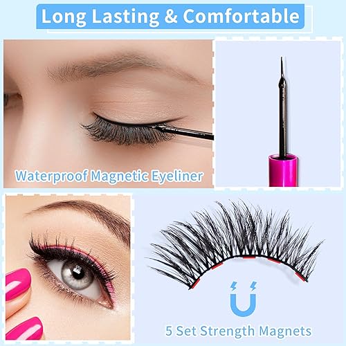 Miniatura 2 de Kit de pestañas magnéticas, pestañas magnéticas de larga duración y reutilizables, aspecto natural, pestañas postizas con delineador magnético y