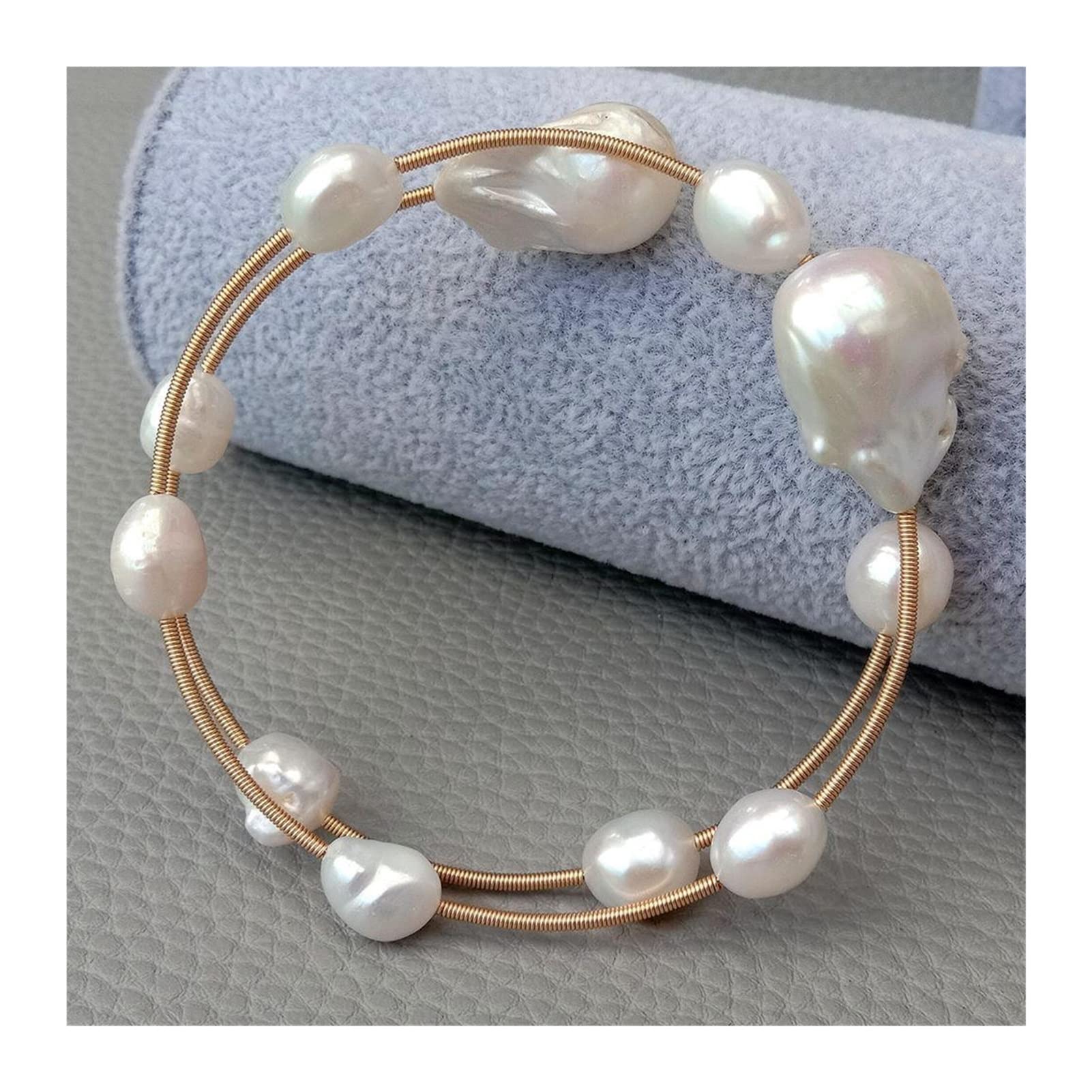 Bracciale di perle d'acqua dolce Keshi e catena in argento sterling