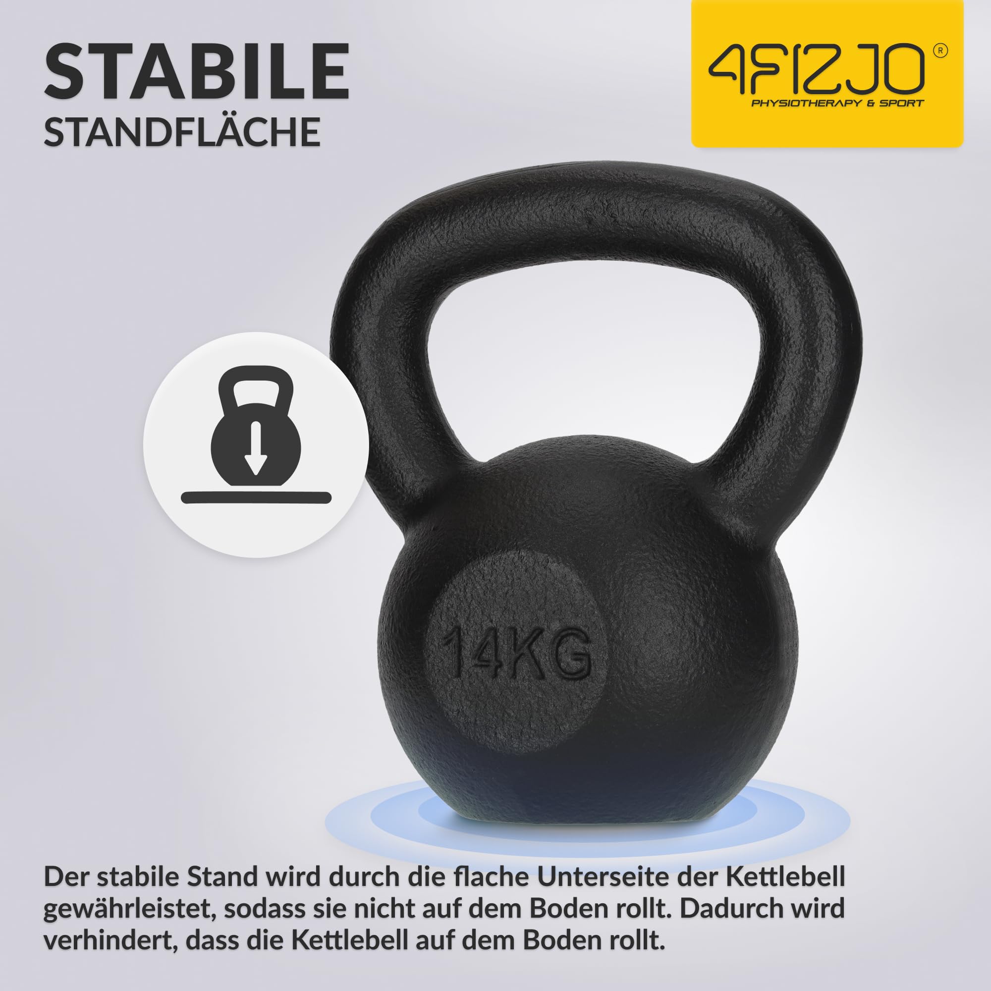 4FIZJO Kettlebell aus Gusseisen, Schwunghantel für Fitness, Kraft und Ausdauertraining, Kugelgewicht, Rundgewichte für Zuhause, Turnhalle, Gewichte Bodenschonende - Kugelhantel, Farbe: Schwarz