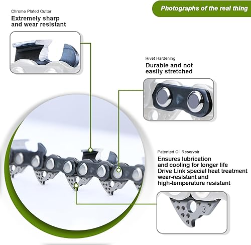 Miniatura 3 de V-MODEST Paquete de 3 cadenas de motosierra para barra de 12 pulgadas, paso LP de 38 pulgadas, calibre .043 pulgadas, 45 eslabones de transmisión,