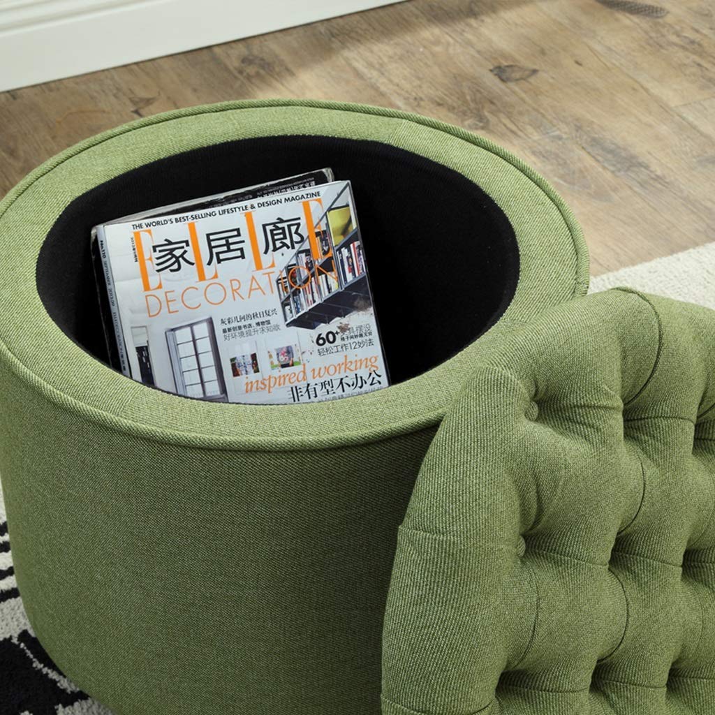 gzz Pouf contenitore Nordic Round con vano portaoggetti Pouf in tessuto di lino e cotone con poggiapiedi trapuntato con coperchio rimovibile,A02