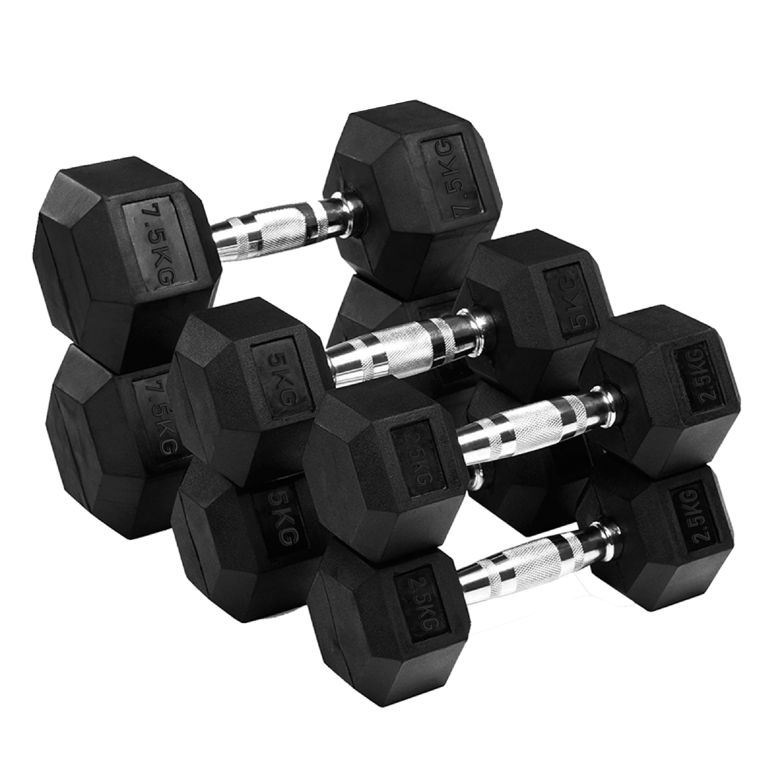 Hex Dumbbell Set 3 Pairs 2.5kg–30kg | Rubber Encased Cast Iron Weights | Strength Training for Home Gym | Optional Rack Stand (Without Rack-back, 2x(2.5+5+7.5)30Kg)