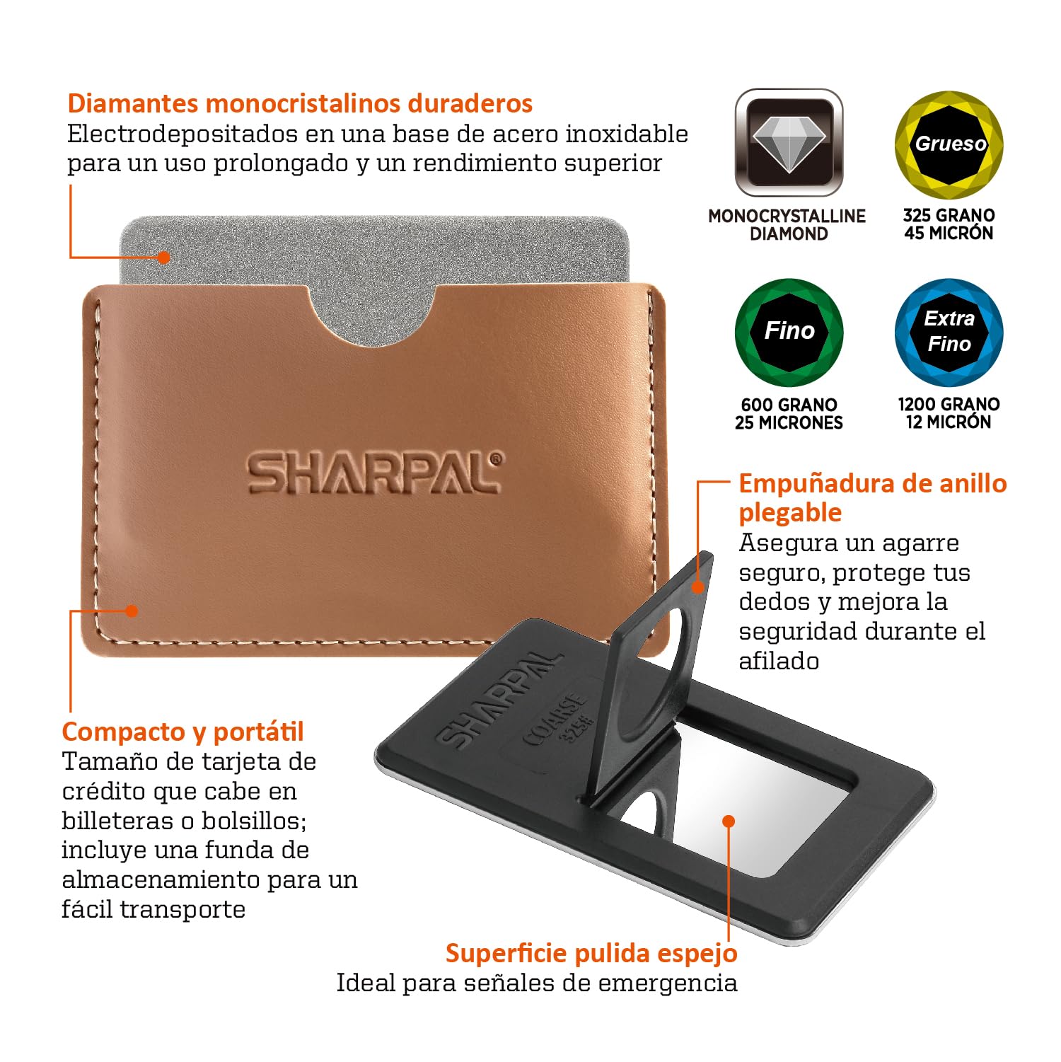 SHARPAL 116N Afilador de cuchillos con piedra de afilado de diamante tamaño tarjeta de crédito丨Afilador de herramientas domésticas y de jardinería (3 unidades: grano grueso/fino/extra fino)